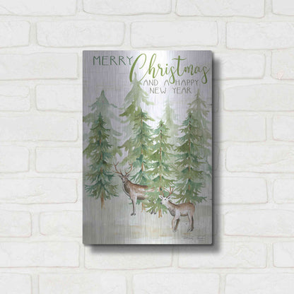 Luxe Metal Art 'Merry Christmas & Happy New Year Deer' by Cindy Jacobs, Metal Wall Art,12x16