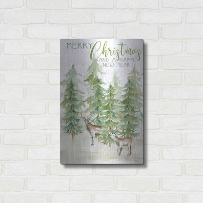 Luxe Metal Art 'Merry Christmas & Happy New Year Deer' by Cindy Jacobs, Metal Wall Art,16x24