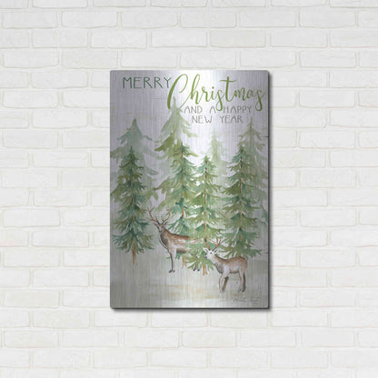 Luxe Metal Art 'Merry Christmas & Happy New Year Deer' by Cindy Jacobs, Metal Wall Art,24x36