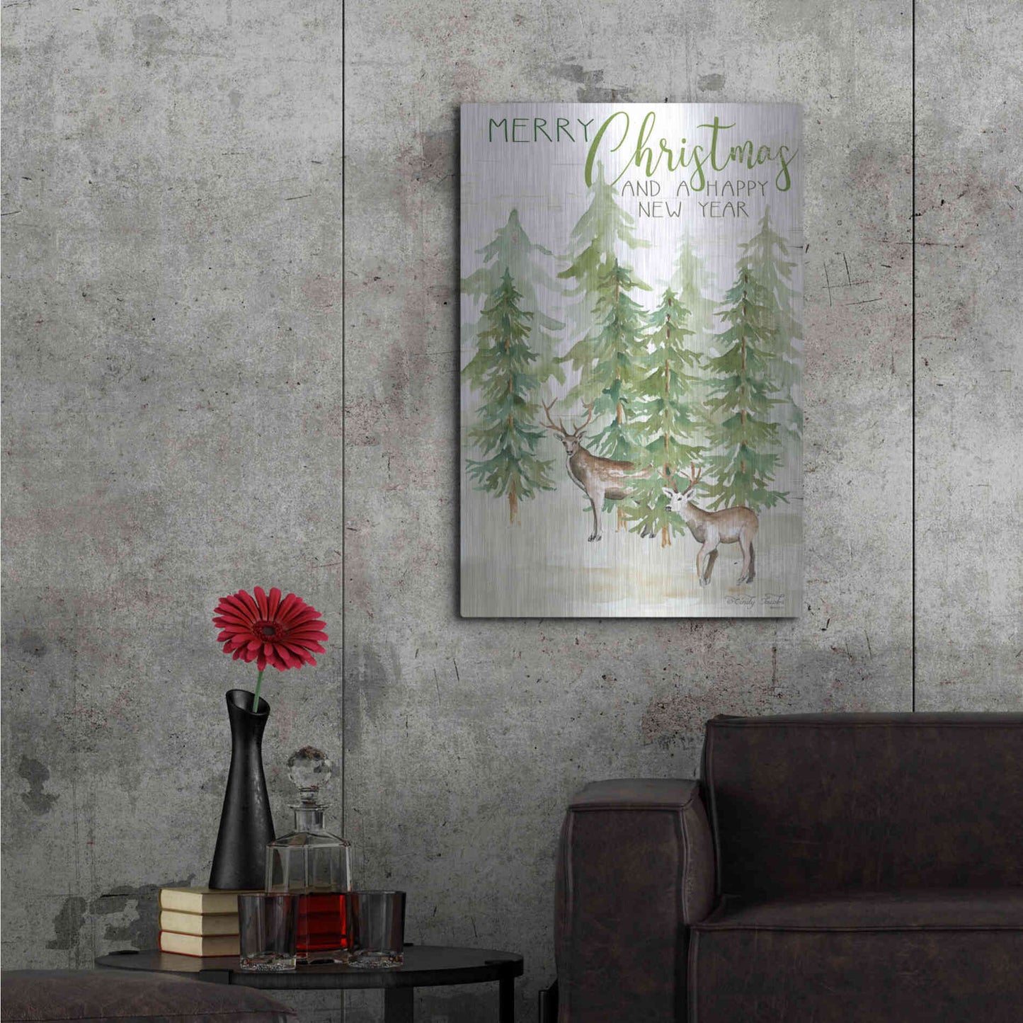 Luxe Metal Art 'Merry Christmas & Happy New Year Deer' by Cindy Jacobs, Metal Wall Art,24x36