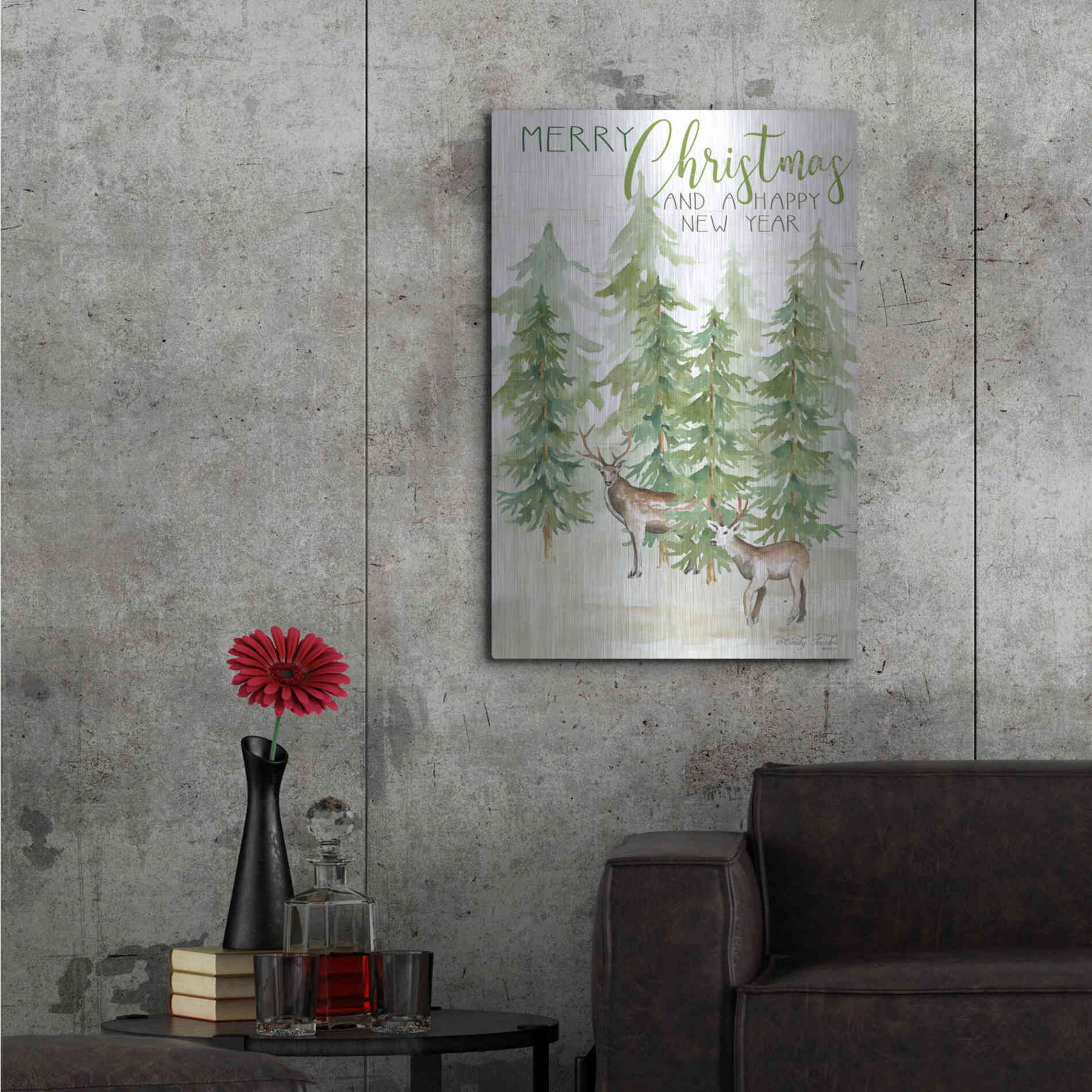 Luxe Metal Art 'Merry Christmas & Happy New Year Deer' by Cindy Jacobs, Metal Wall Art,24x36