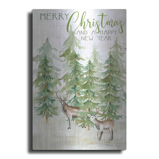 Luxe Metal Art 'Merry Christmas & Happy New Year Deer' by Cindy Jacobs, Metal Wall Art