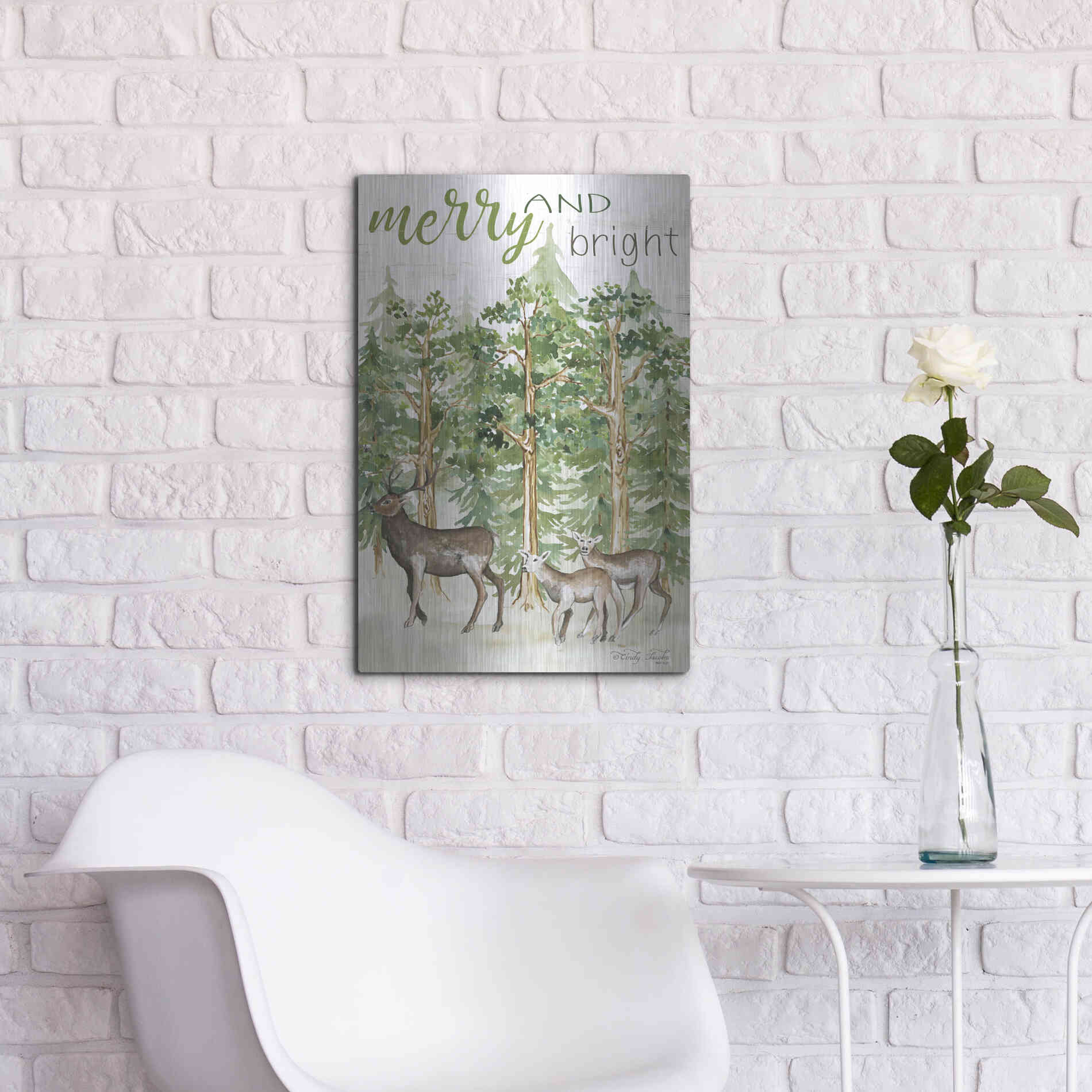 Luxe Metal Art 'Merry & Bright Deer' by Cindy Jacobs, Metal Wall Art,16x24