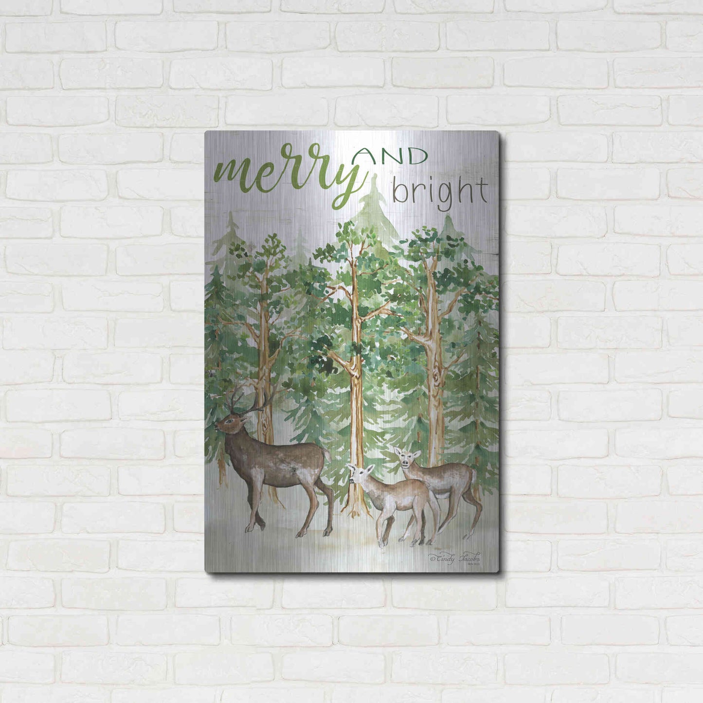 Luxe Metal Art 'Merry & Bright Deer' by Cindy Jacobs, Metal Wall Art,24x36