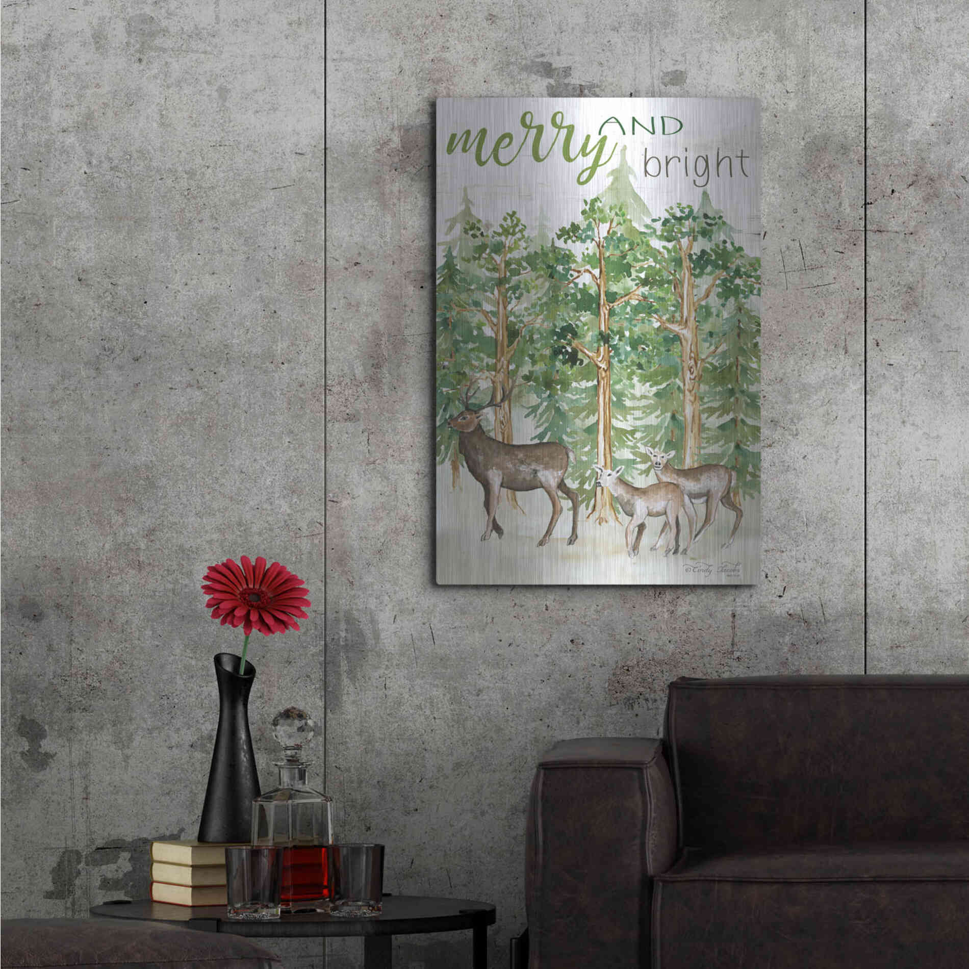 Luxe Metal Art 'Merry & Bright Deer' by Cindy Jacobs, Metal Wall Art,24x36