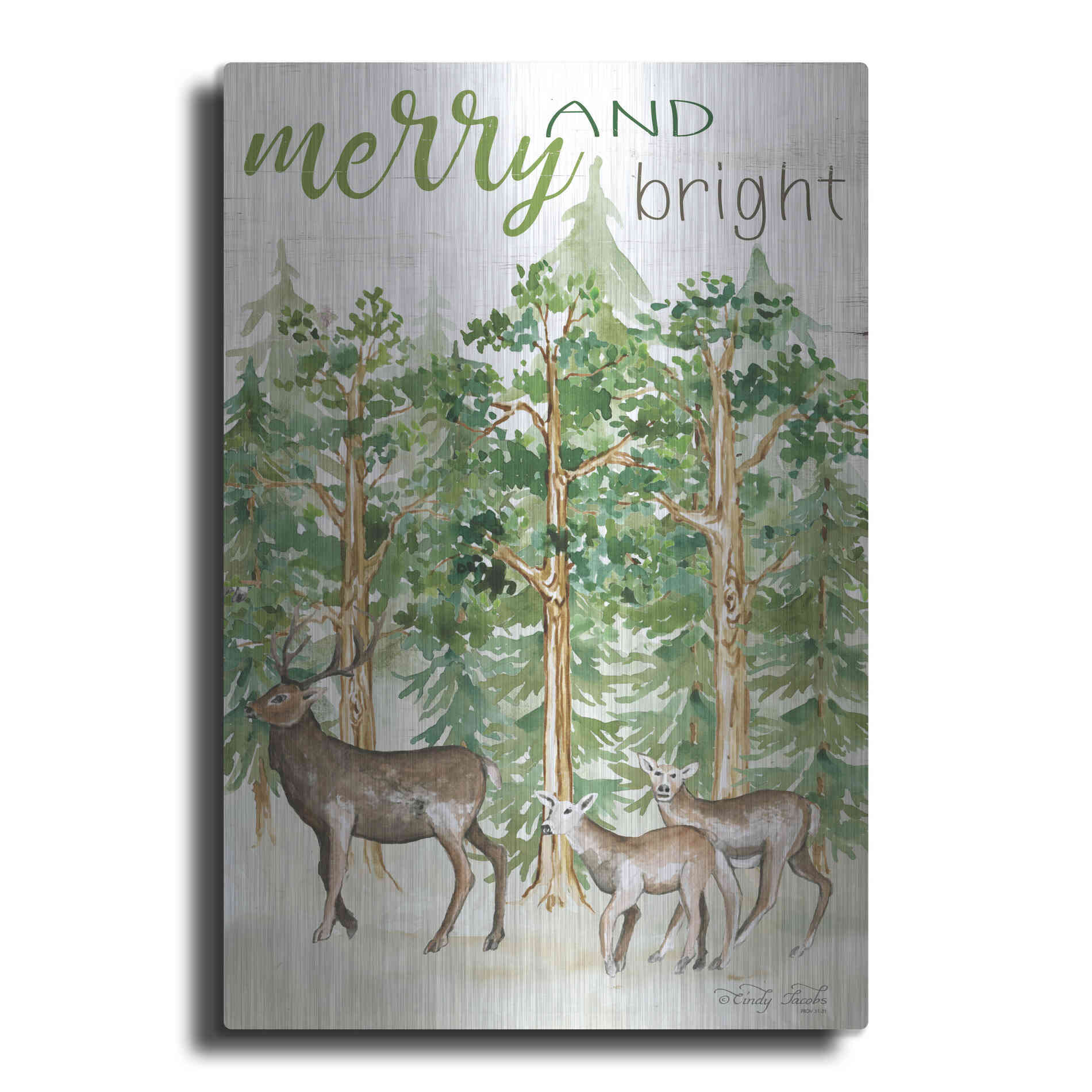Luxe Metal Art 'Merry & Bright Deer' by Cindy Jacobs, Metal Wall Art