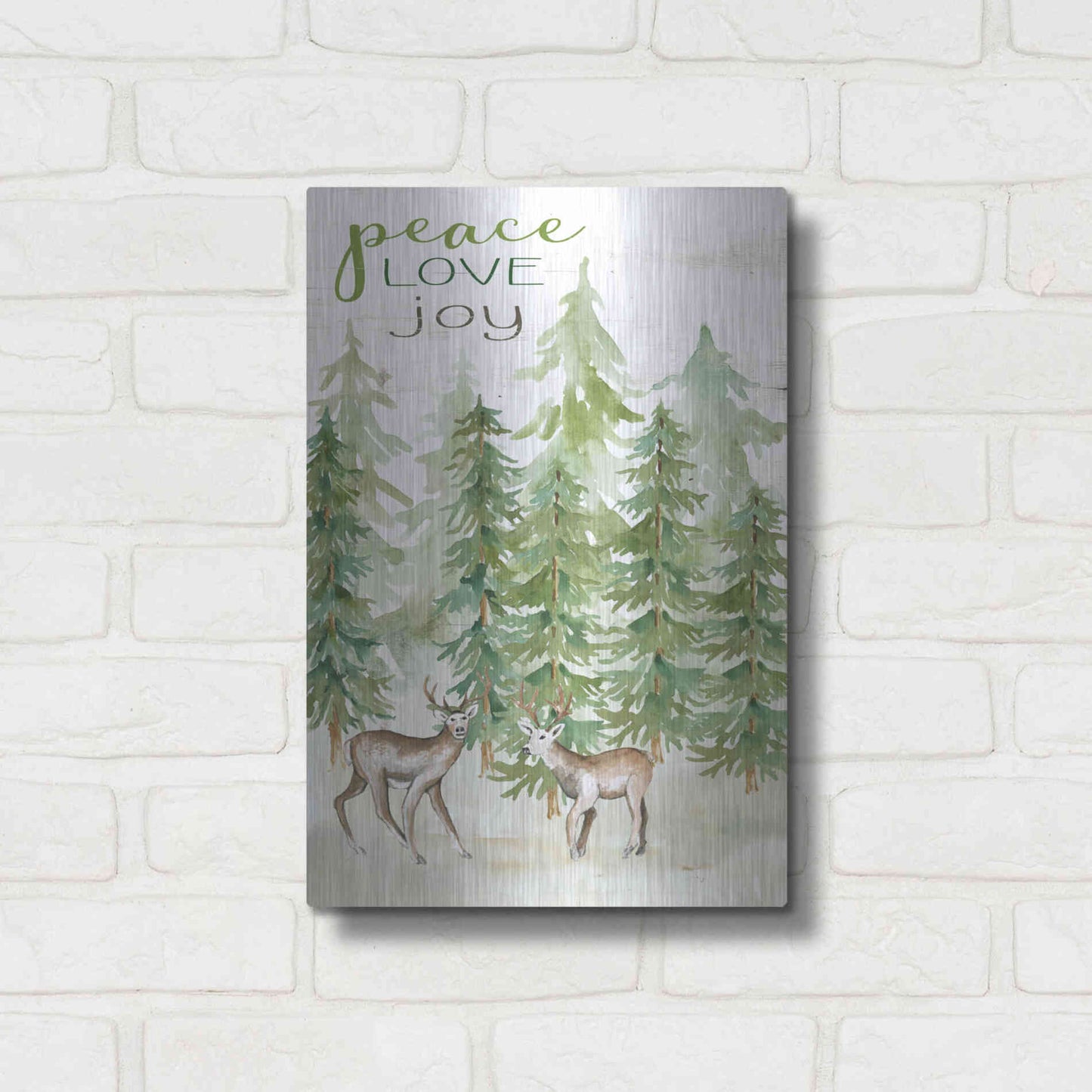 Luxe Metal Art 'Peace Love Joy Deer' by Cindy Jacobs, Metal Wall Art,12x16