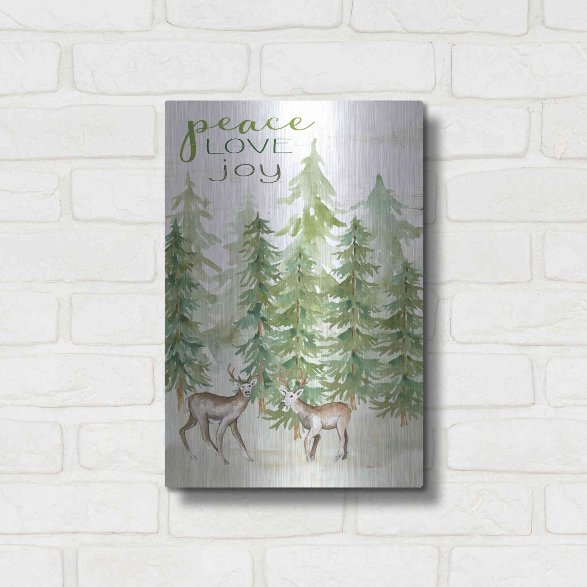 Luxe Metal Art 'Peace Love Joy Deer' by Cindy Jacobs, Metal Wall Art,12x16