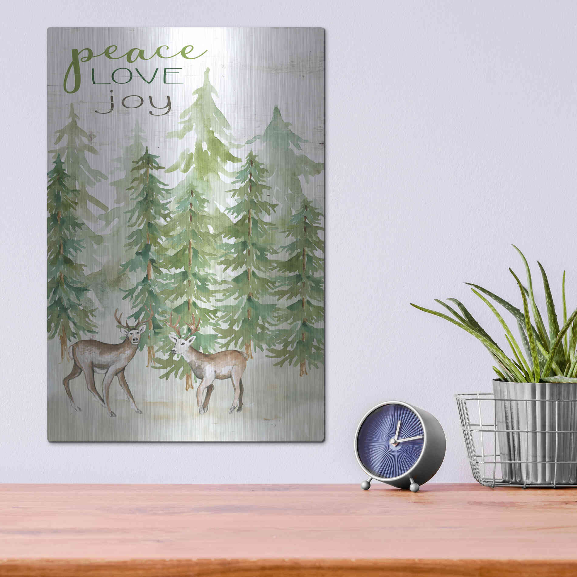 Luxe Metal Art 'Peace Love Joy Deer' by Cindy Jacobs, Metal Wall Art,12x16