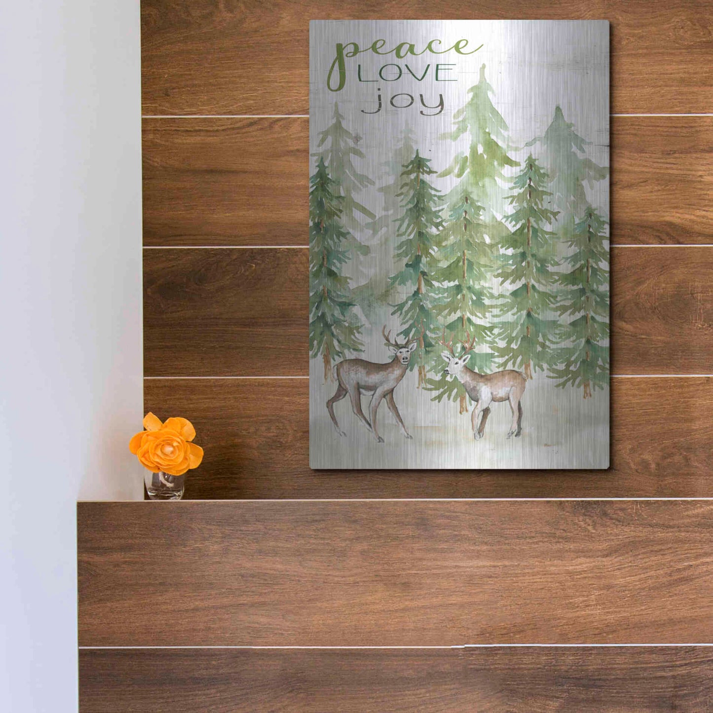 Luxe Metal Art 'Peace Love Joy Deer' by Cindy Jacobs, Metal Wall Art,12x16