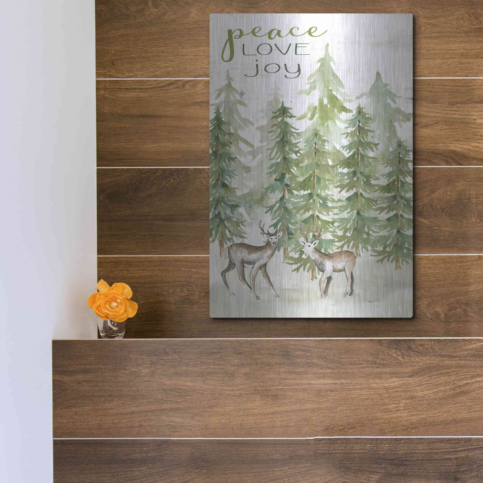 Luxe Metal Art 'Peace Love Joy Deer' by Cindy Jacobs, Metal Wall Art,12x16