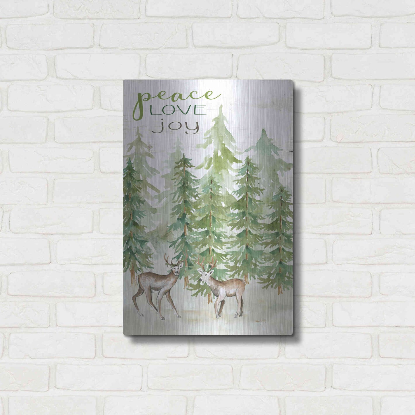 Luxe Metal Art 'Peace Love Joy Deer' by Cindy Jacobs, Metal Wall Art,16x24