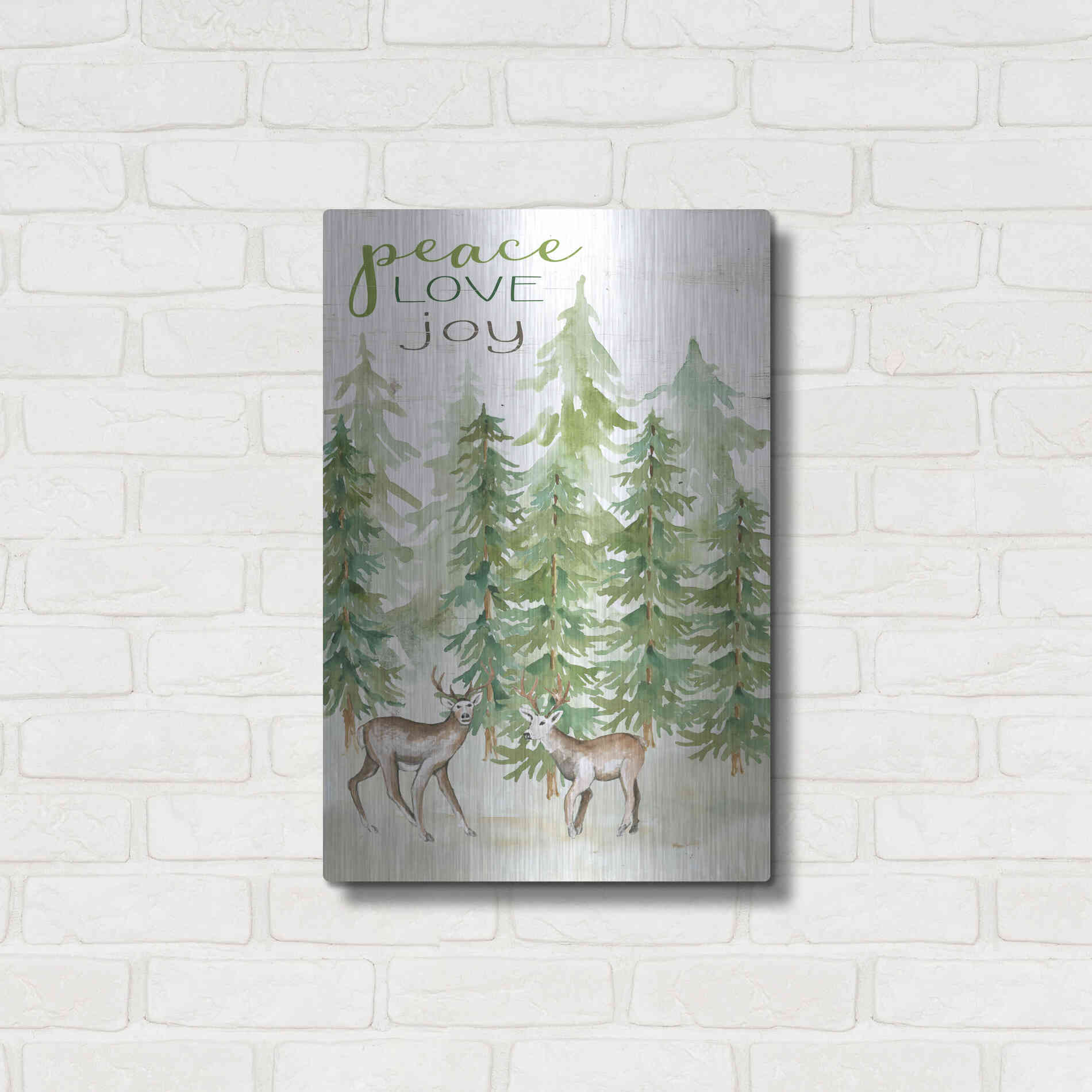 Luxe Metal Art 'Peace Love Joy Deer' by Cindy Jacobs, Metal Wall Art,16x24