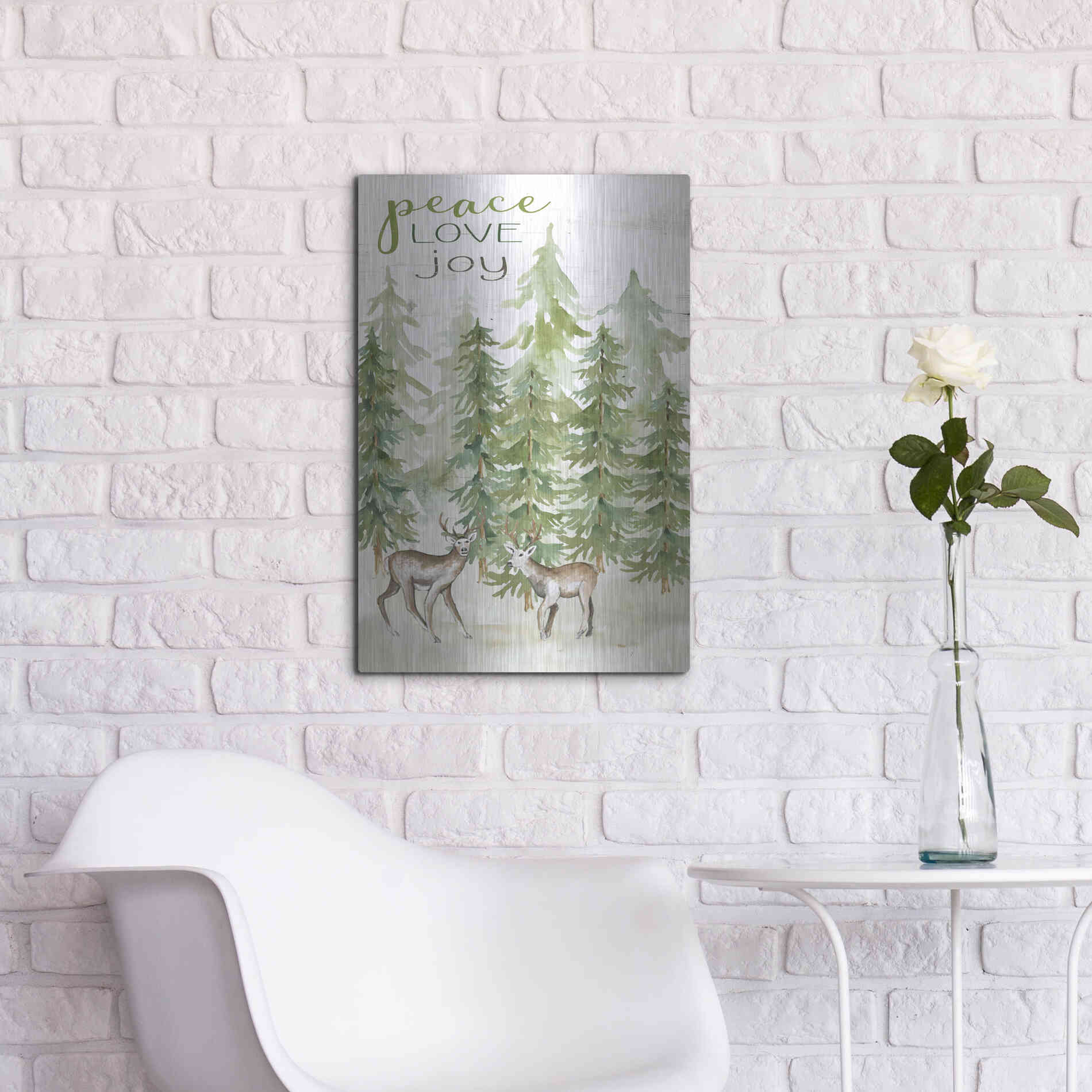 Luxe Metal Art 'Peace Love Joy Deer' by Cindy Jacobs, Metal Wall Art,16x24