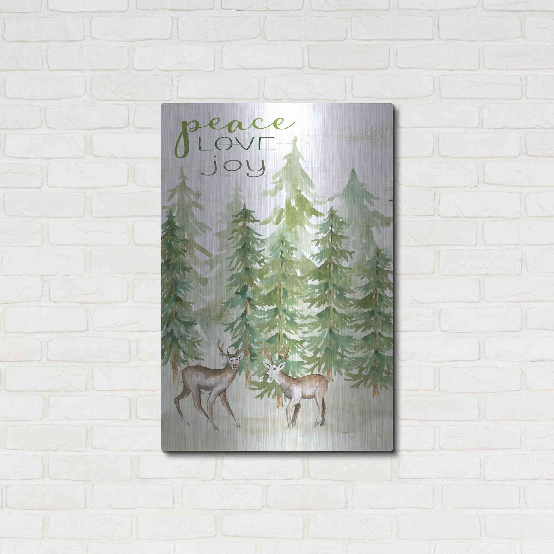 Luxe Metal Art 'Peace Love Joy Deer' by Cindy Jacobs, Metal Wall Art,24x36