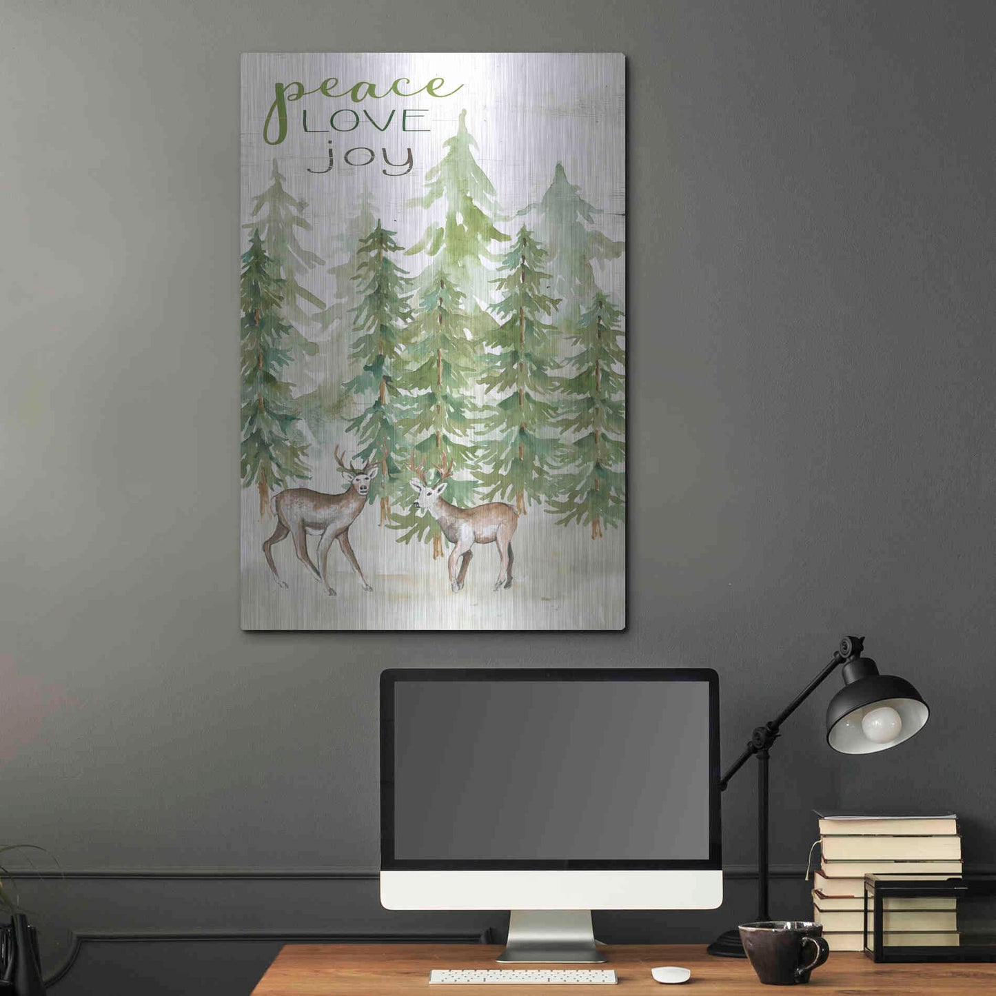 Luxe Metal Art 'Peace Love Joy Deer' by Cindy Jacobs, Metal Wall Art,24x36