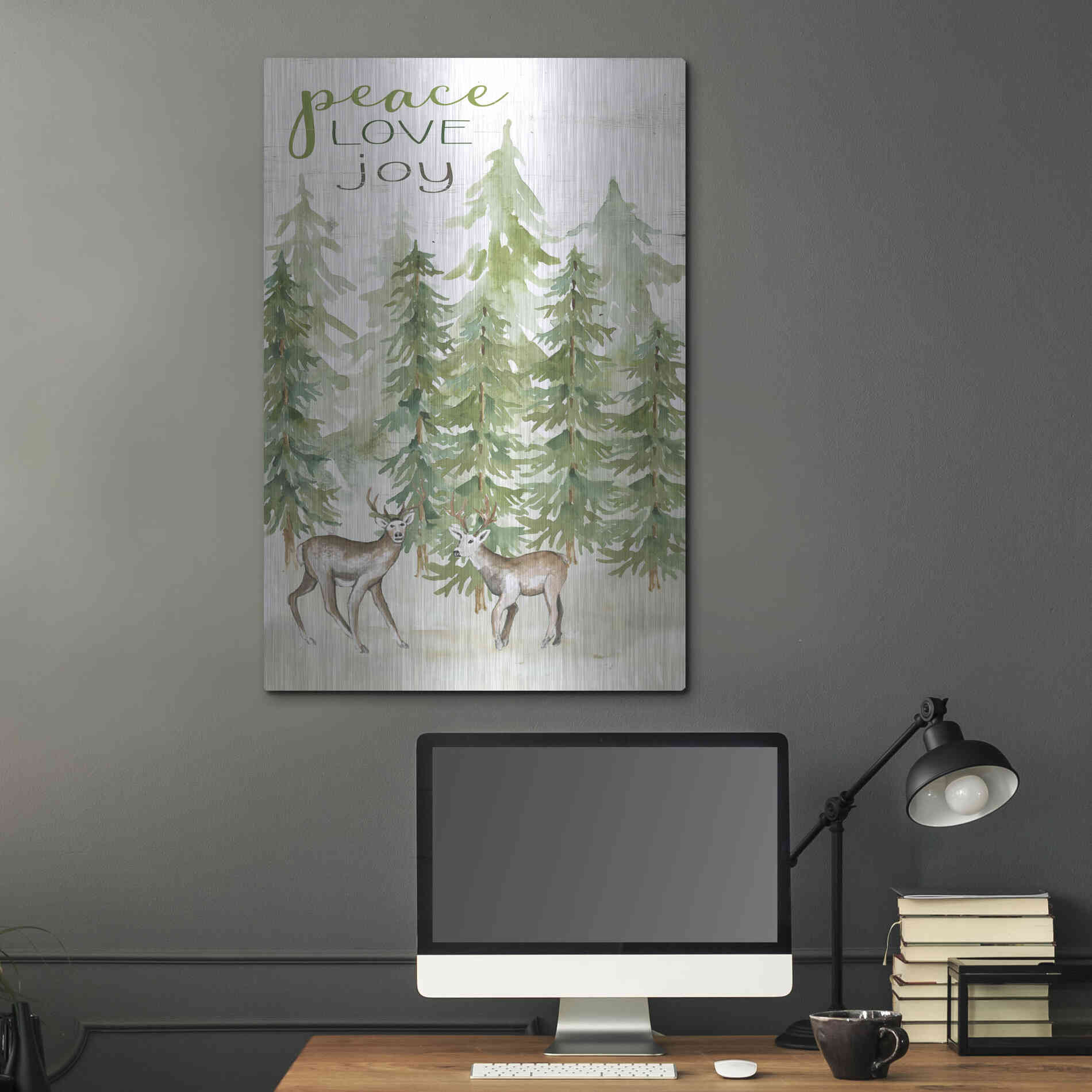 Luxe Metal Art 'Peace Love Joy Deer' by Cindy Jacobs, Metal Wall Art,24x36