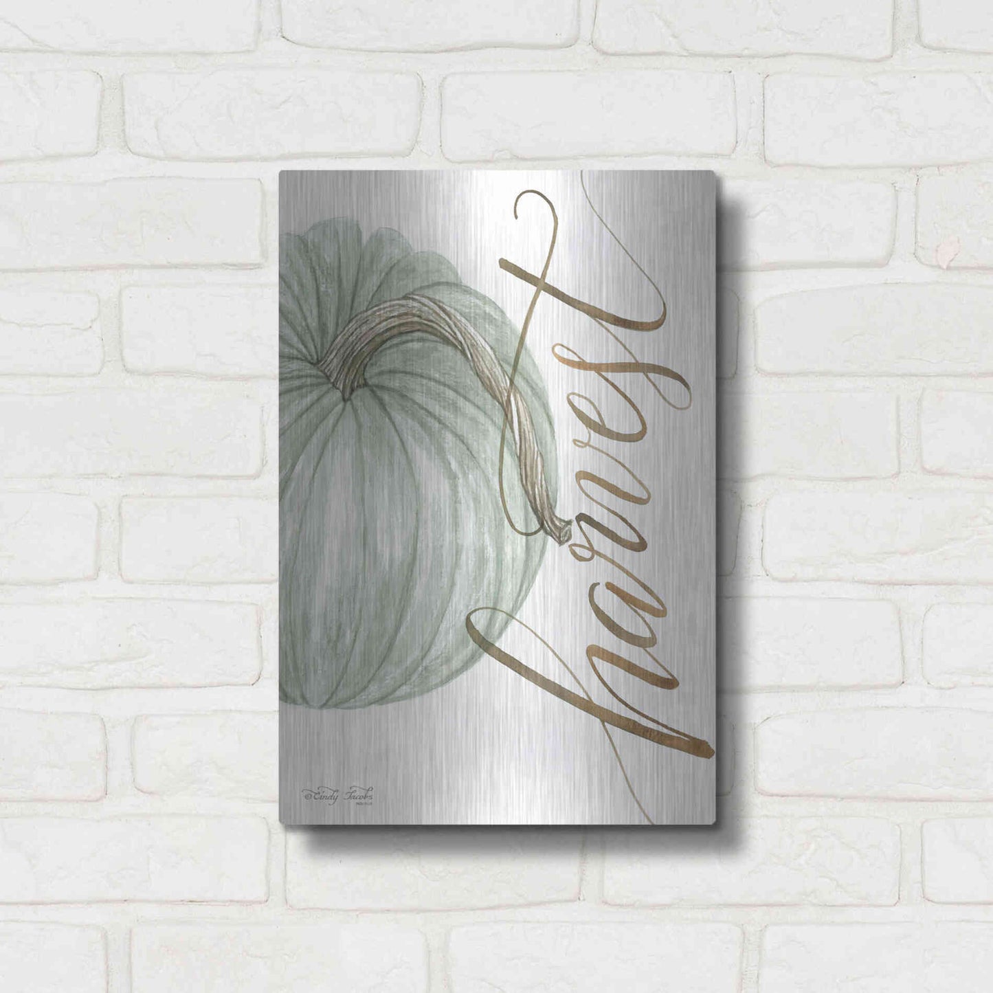 Luxe Metal Art 'Harvest Pumpkin' by Cindy Jacobs, Metal Wall Art,12x16