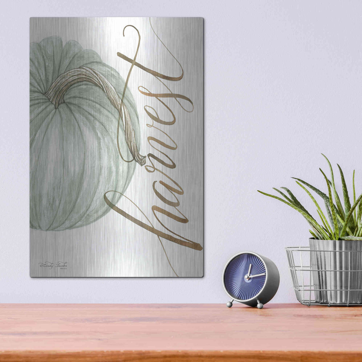 Luxe Metal Art 'Harvest Pumpkin' by Cindy Jacobs, Metal Wall Art,12x16