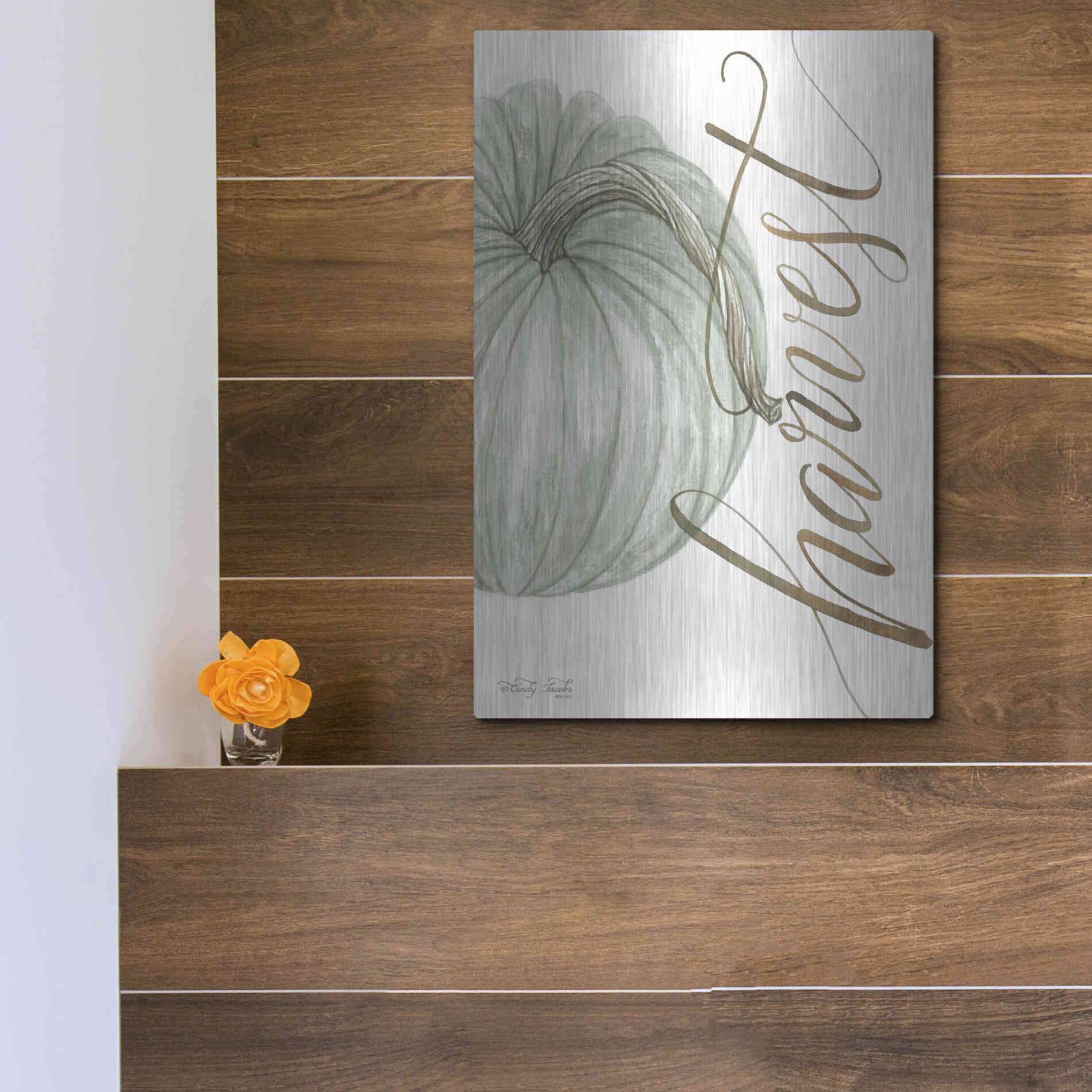 Luxe Metal Art 'Harvest Pumpkin' by Cindy Jacobs, Metal Wall Art,12x16