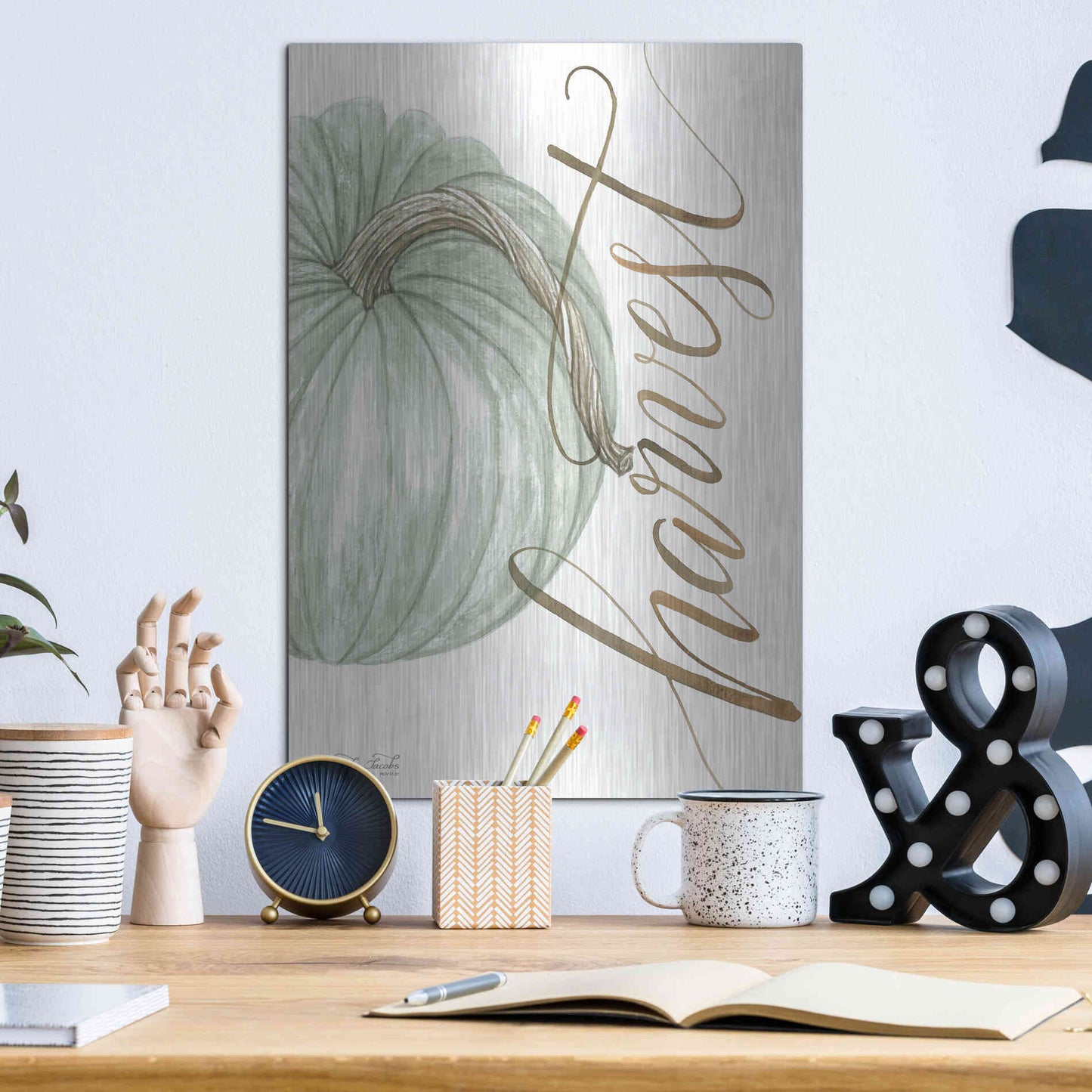 Luxe Metal Art 'Harvest Pumpkin' by Cindy Jacobs, Metal Wall Art,12x16