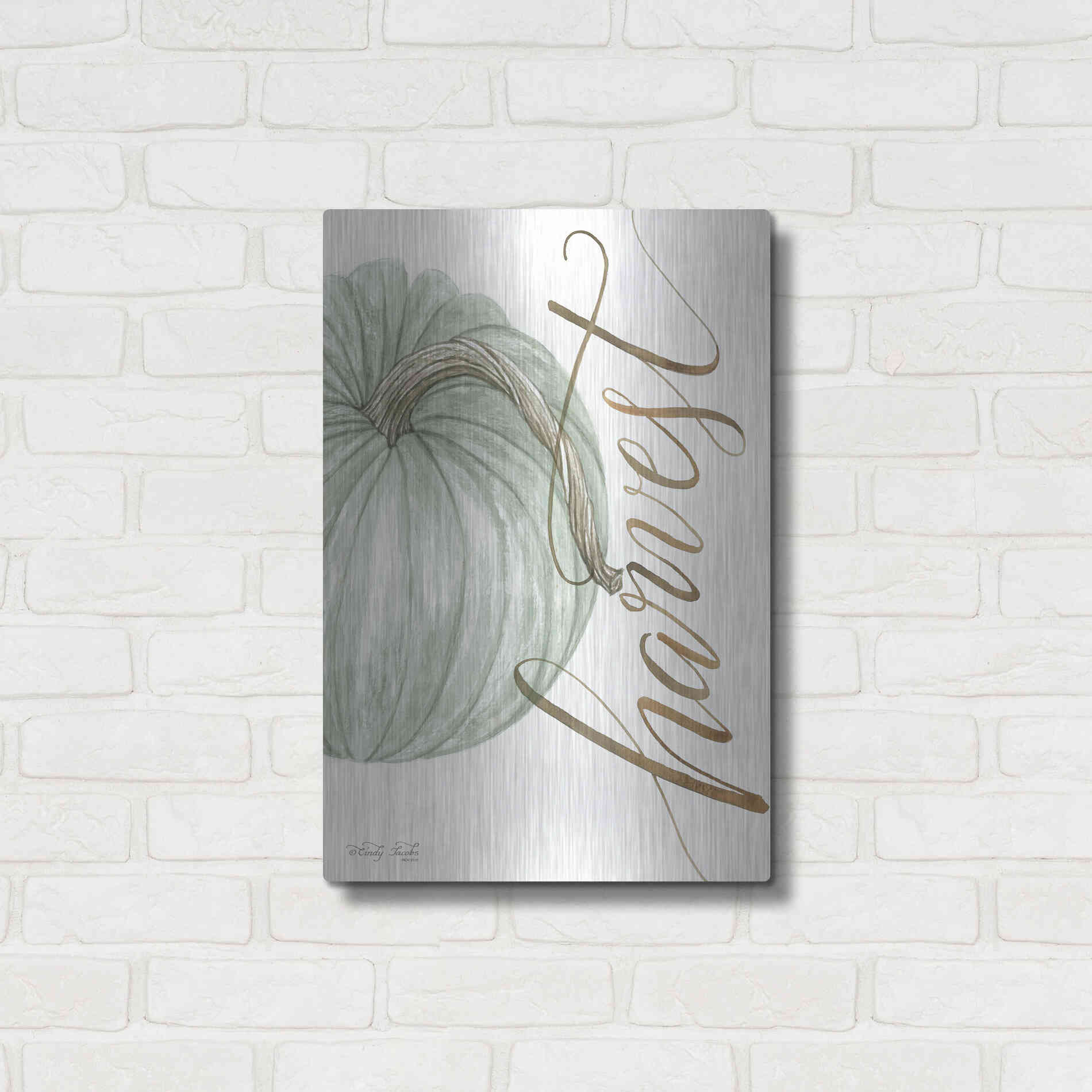 Luxe Metal Art 'Harvest Pumpkin' by Cindy Jacobs, Metal Wall Art,16x24