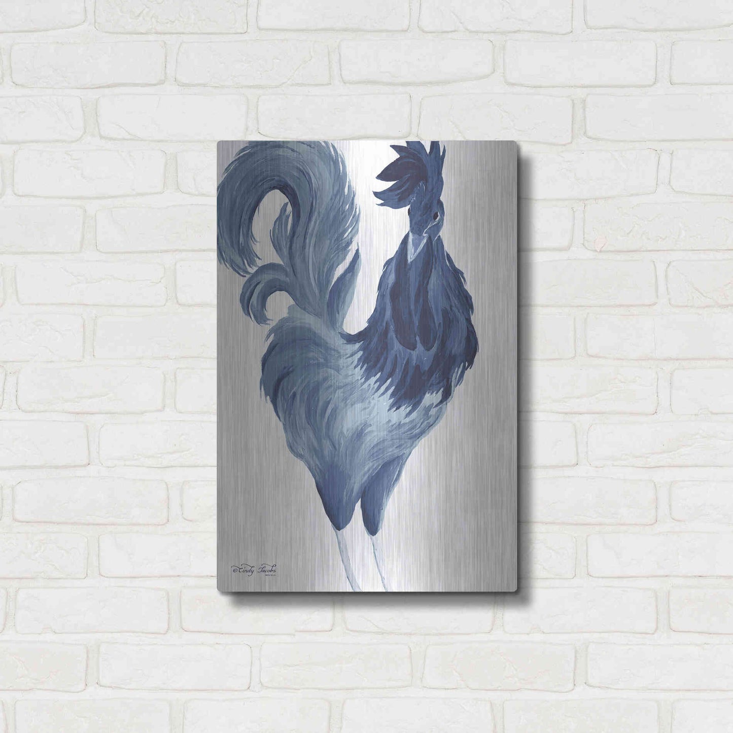 Luxe Metal Art 'Green & Purple Rooster I' by Cindy Jacobs, Metal Wall Art,16x24