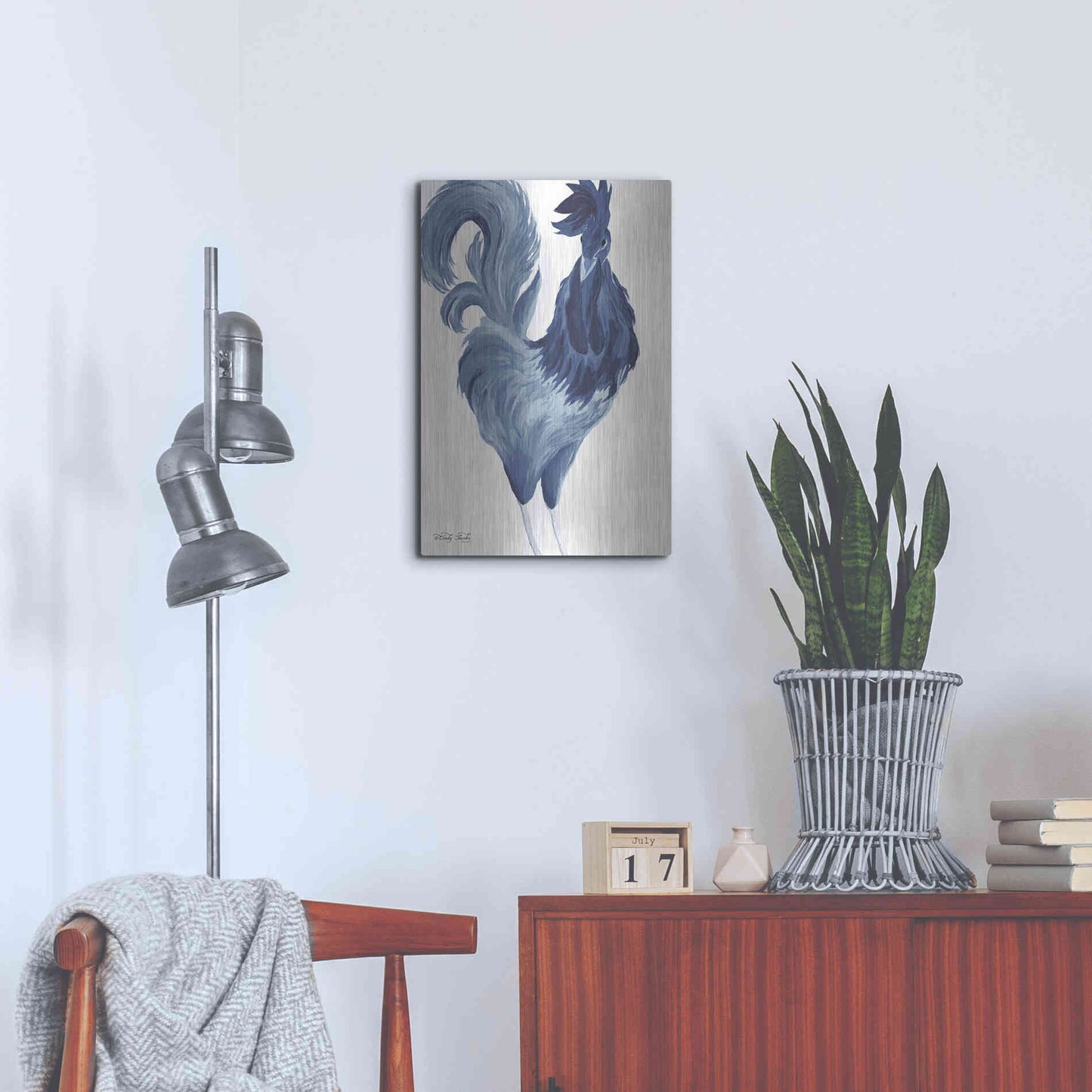 Luxe Metal Art 'Green & Purple Rooster I' by Cindy Jacobs, Metal Wall Art,16x24