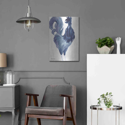 Luxe Metal Art 'Green & Purple Rooster I' by Cindy Jacobs, Metal Wall Art,16x24