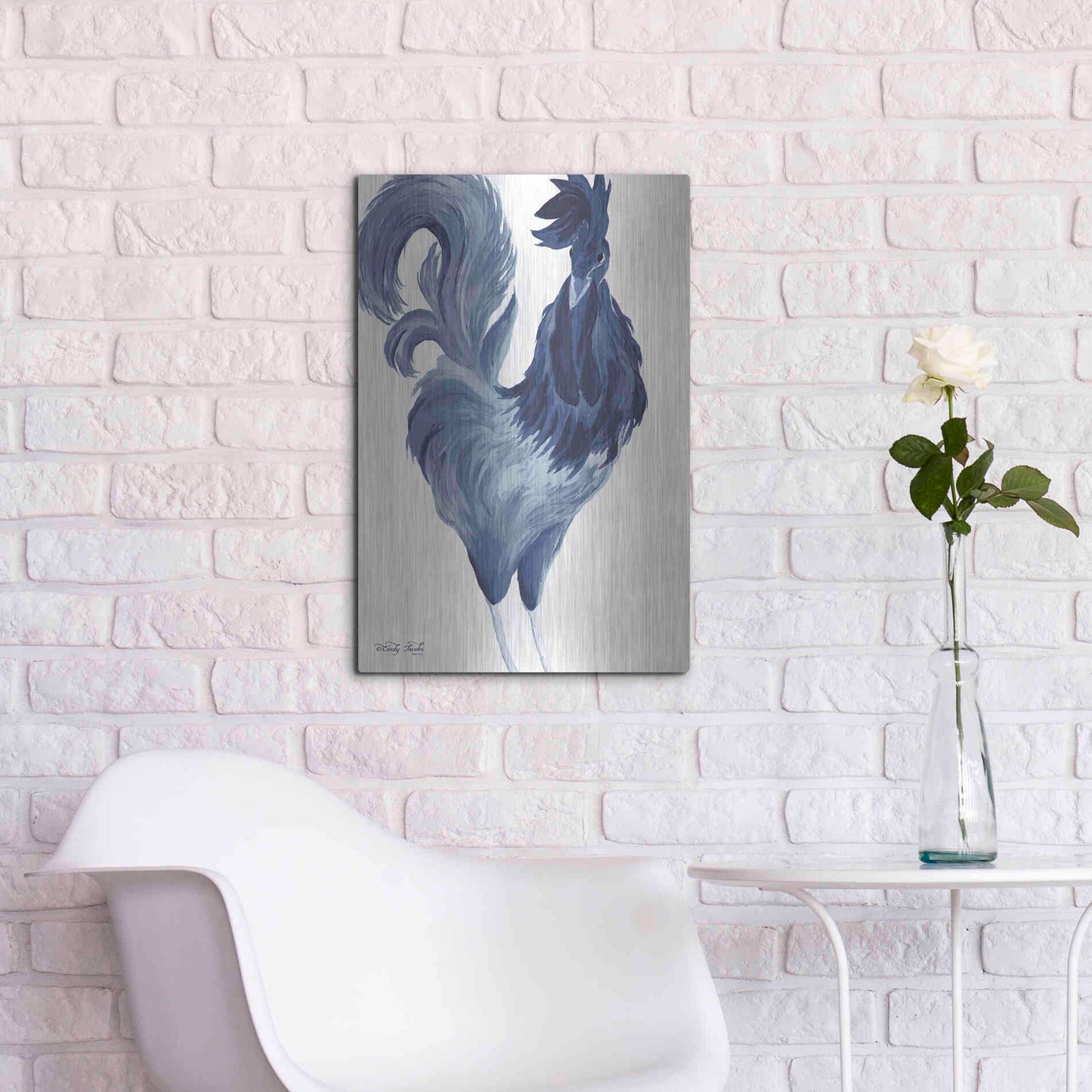 Luxe Metal Art 'Green & Purple Rooster I' by Cindy Jacobs, Metal Wall Art,16x24
