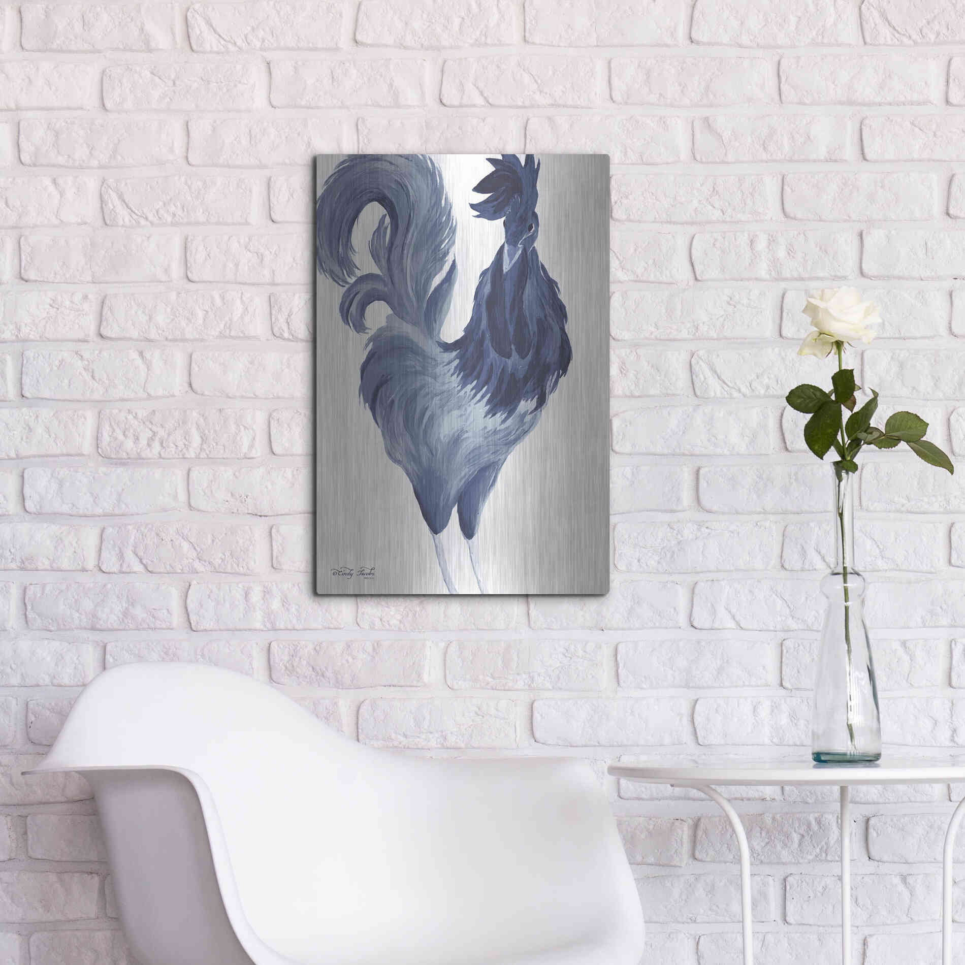 Luxe Metal Art 'Green & Purple Rooster I' by Cindy Jacobs, Metal Wall Art,16x24