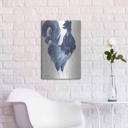 Luxe Metal Art 'Green & Purple Rooster I' by Cindy Jacobs, Metal Wall Art,16x24