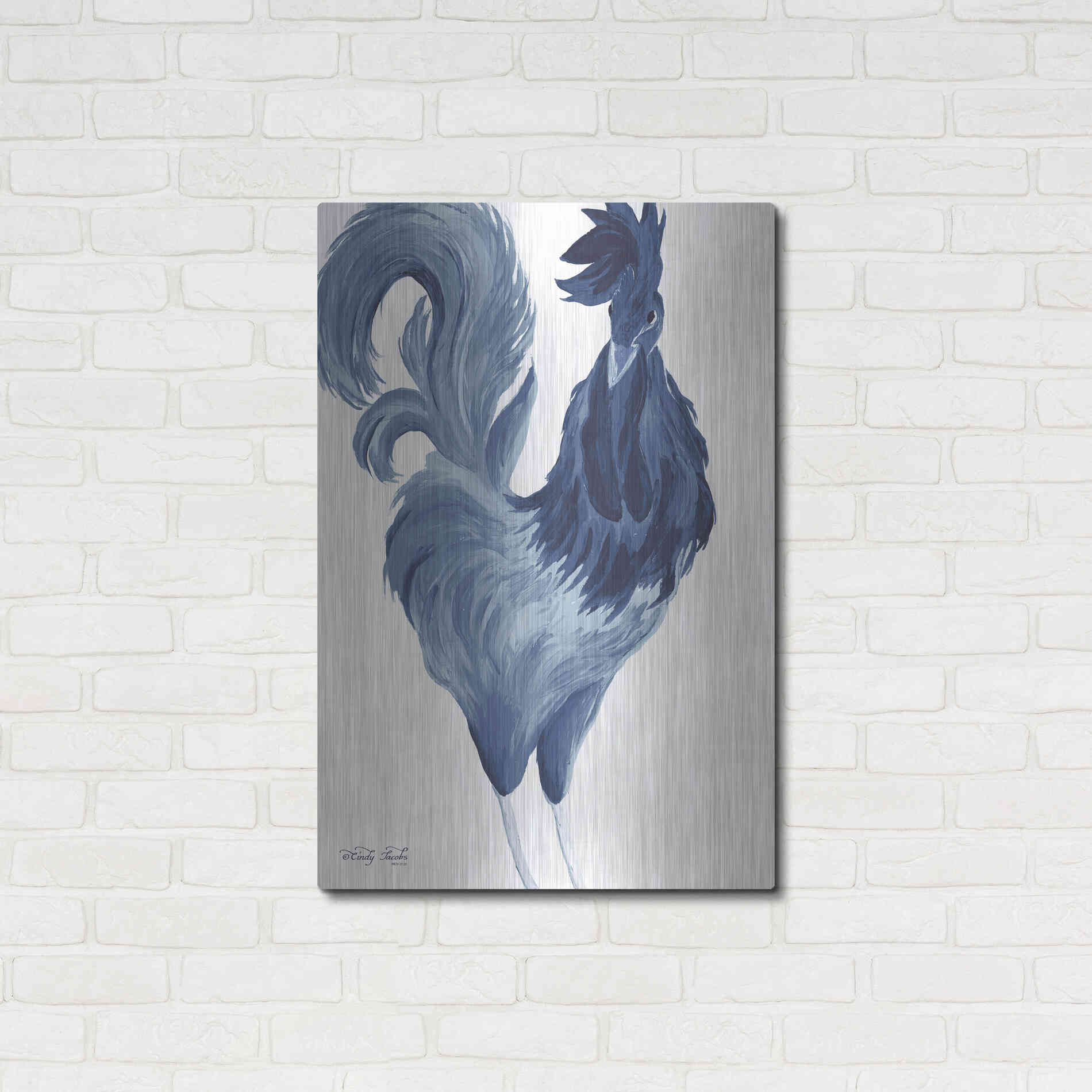 Luxe Metal Art 'Green & Purple Rooster I' by Cindy Jacobs, Metal Wall Art,24x36