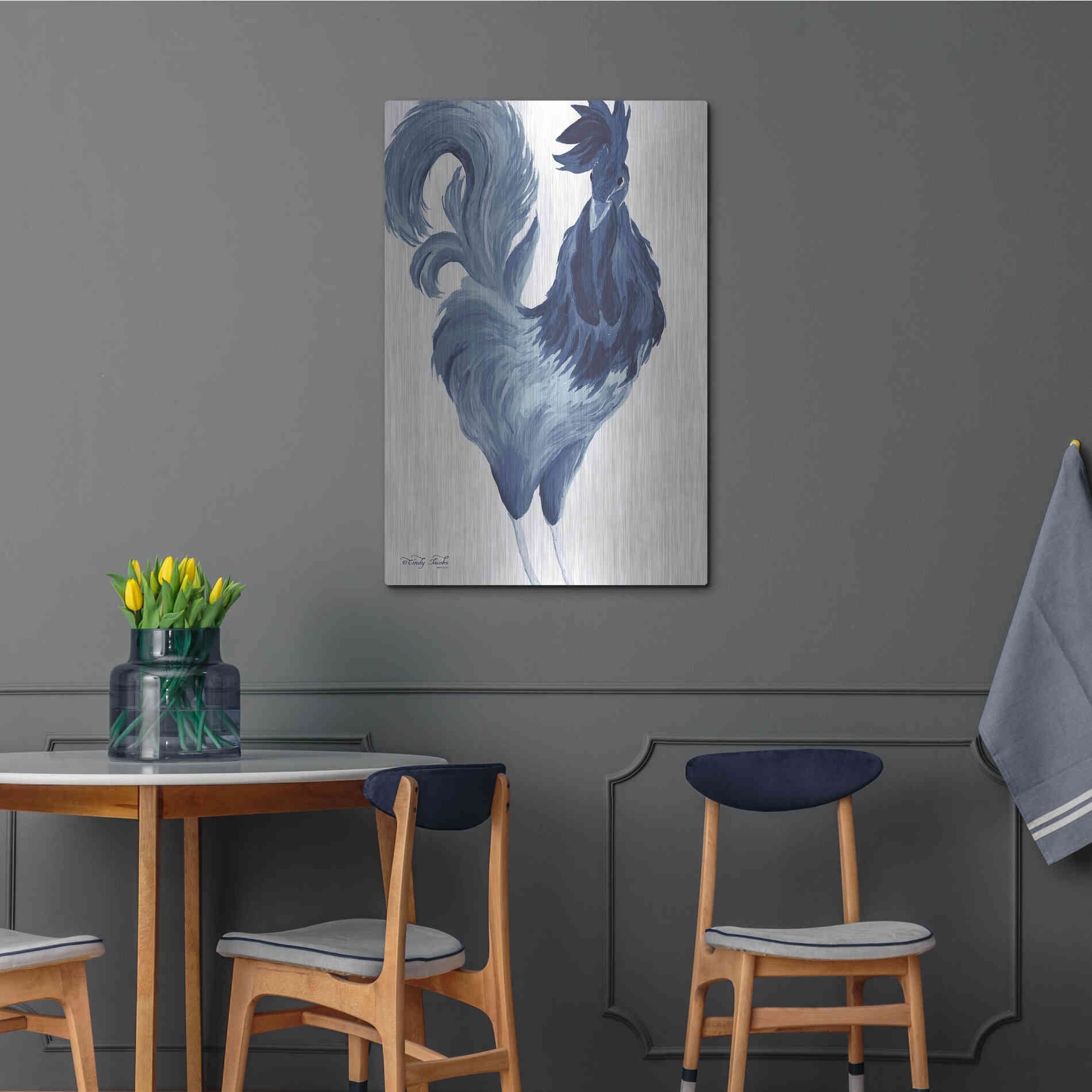 Luxe Metal Art 'Green & Purple Rooster I' by Cindy Jacobs, Metal Wall Art,24x36