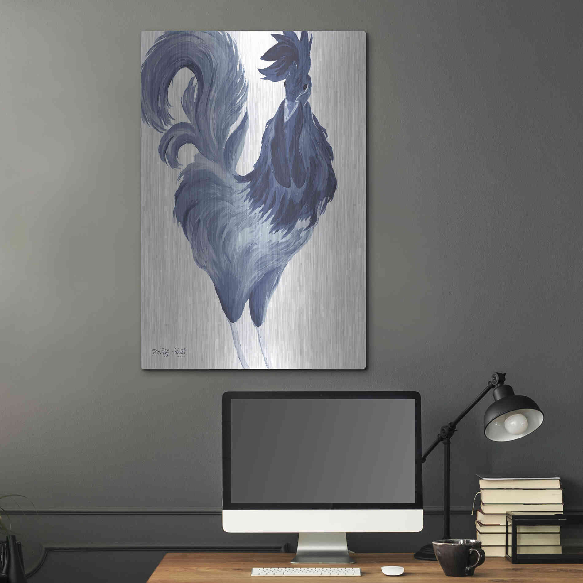 Luxe Metal Art 'Green & Purple Rooster I' by Cindy Jacobs, Metal Wall Art,24x36