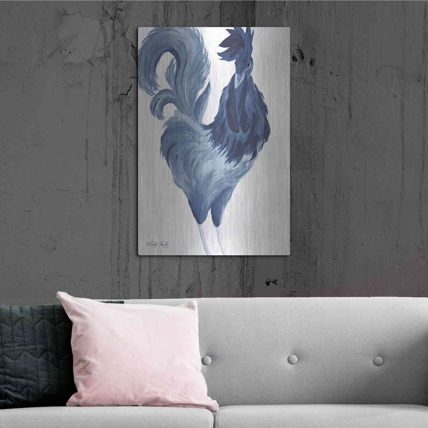 Luxe Metal Art 'Green & Purple Rooster I' by Cindy Jacobs, Metal Wall Art,24x36