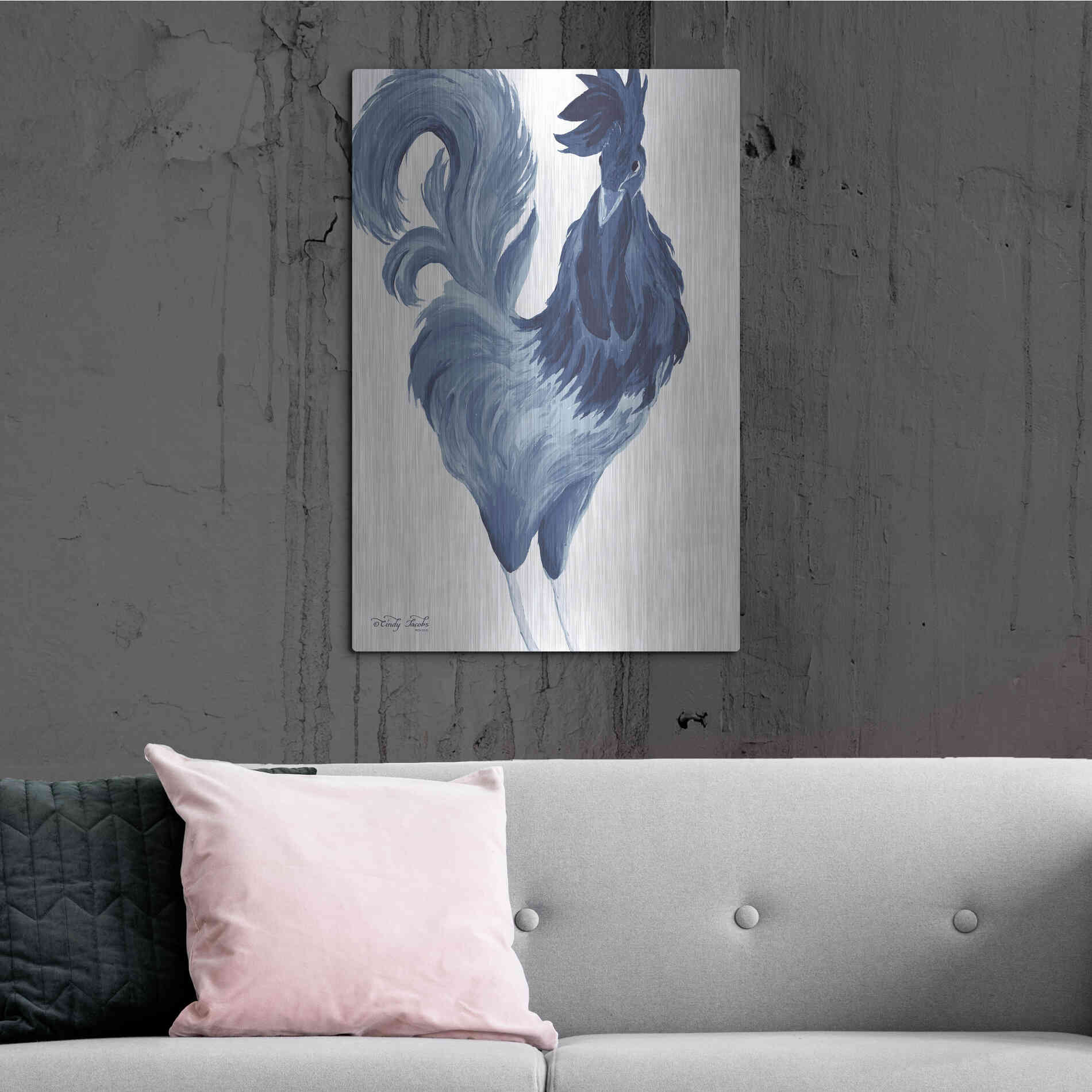 Luxe Metal Art 'Green & Purple Rooster I' by Cindy Jacobs, Metal Wall Art,24x36