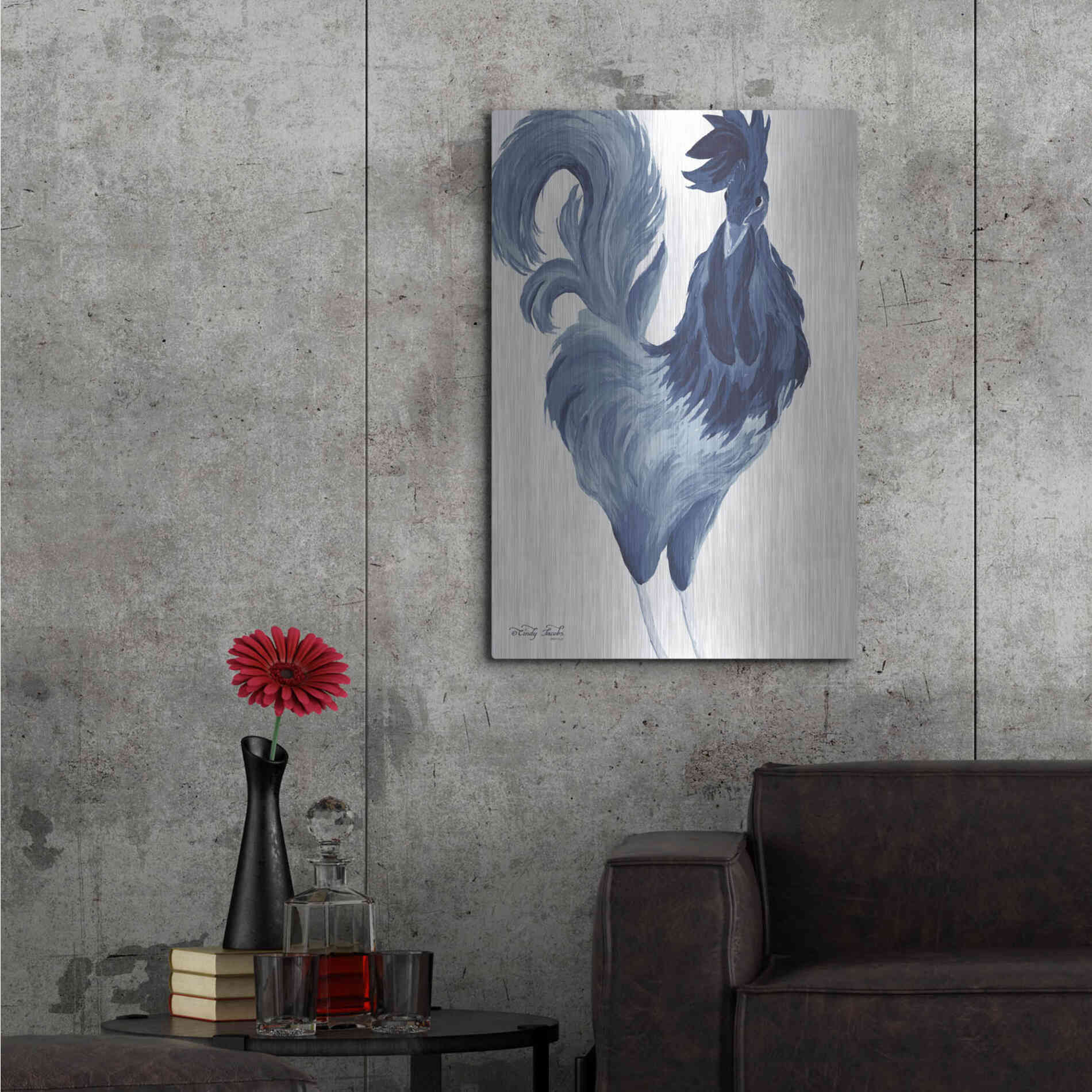 Luxe Metal Art 'Green & Purple Rooster I' by Cindy Jacobs, Metal Wall Art,24x36