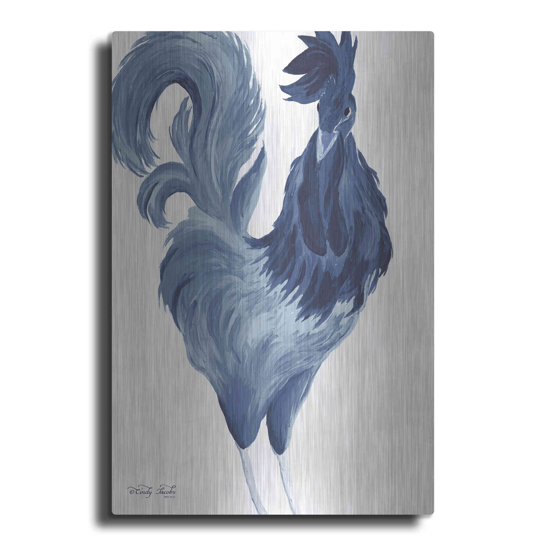 Luxe Metal Art 'Green & Purple Rooster I' by Cindy Jacobs, Metal Wall Art