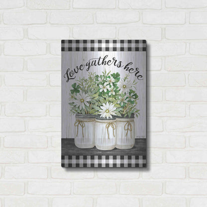 Luxe Metal Art 'Love Gathers Here' by Cindy Jacobs, Metal Wall Art,16x24