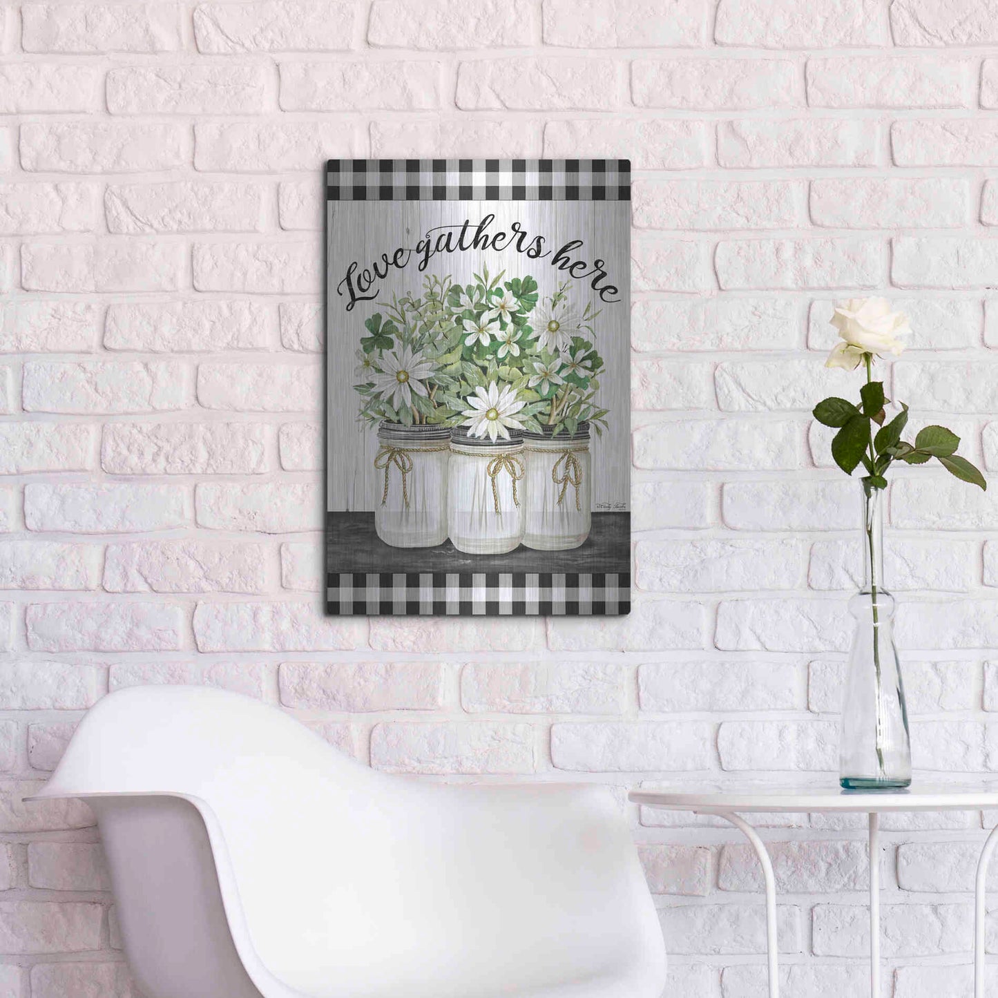 Luxe Metal Art 'Love Gathers Here' by Cindy Jacobs, Metal Wall Art,16x24