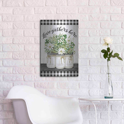 Luxe Metal Art 'Love Gathers Here' by Cindy Jacobs, Metal Wall Art,16x24