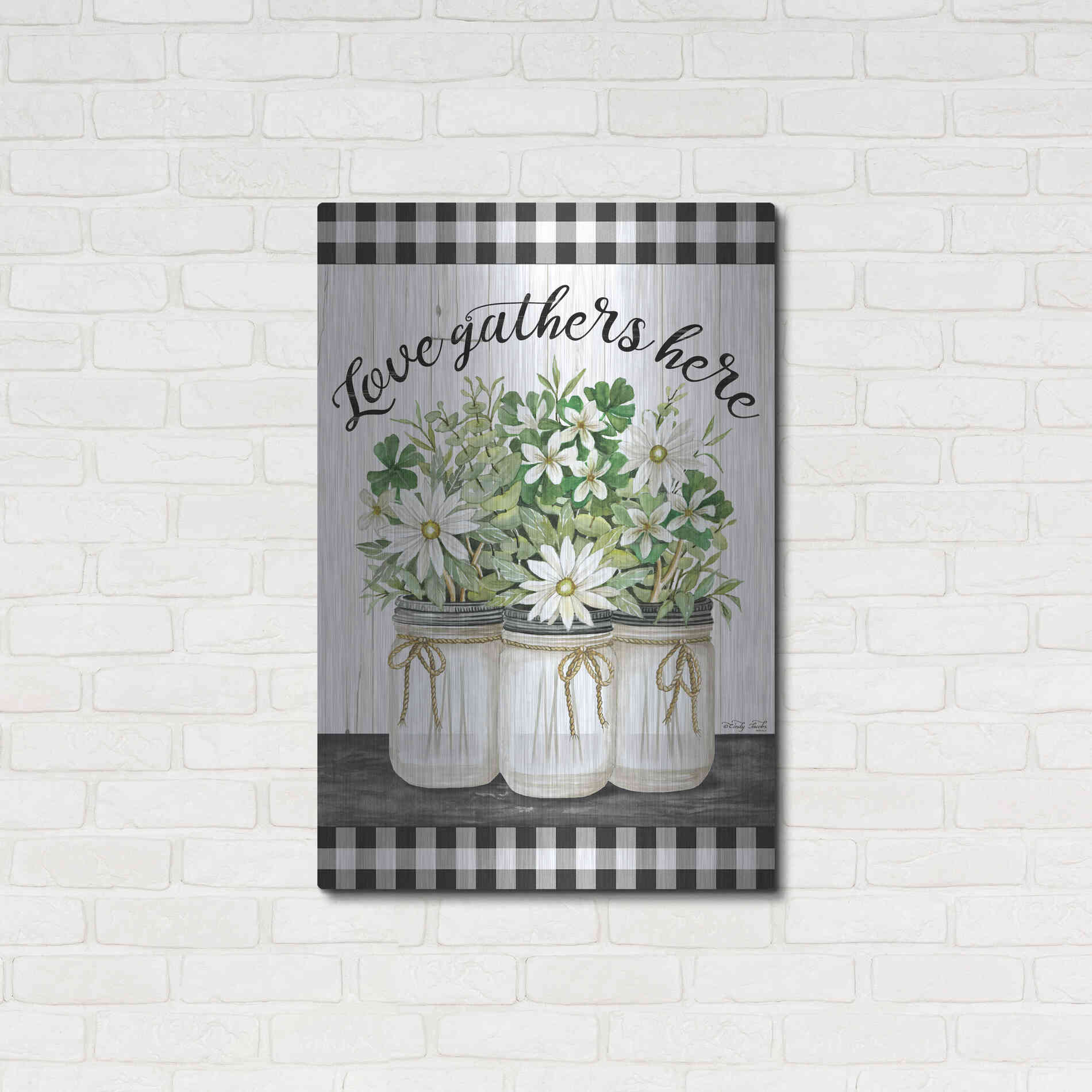 Luxe Metal Art 'Love Gathers Here' by Cindy Jacobs, Metal Wall Art,24x36