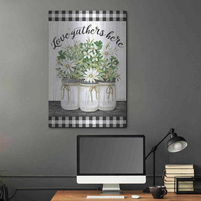 Luxe Metal Art 'Love Gathers Here' by Cindy Jacobs, Metal Wall Art,24x36