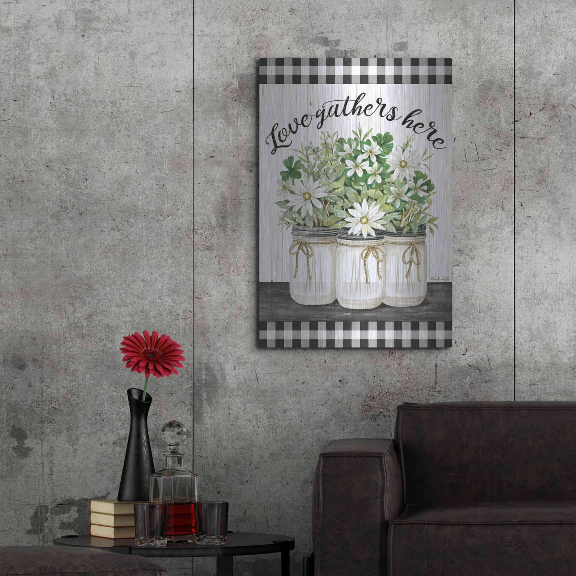 Luxe Metal Art 'Love Gathers Here' by Cindy Jacobs, Metal Wall Art,24x36