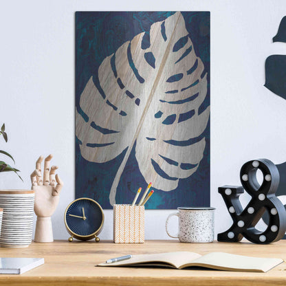 Luxe Metal Art 'Monstera Navy' by Cindy Jacobs, Metal Wall Art,12x16