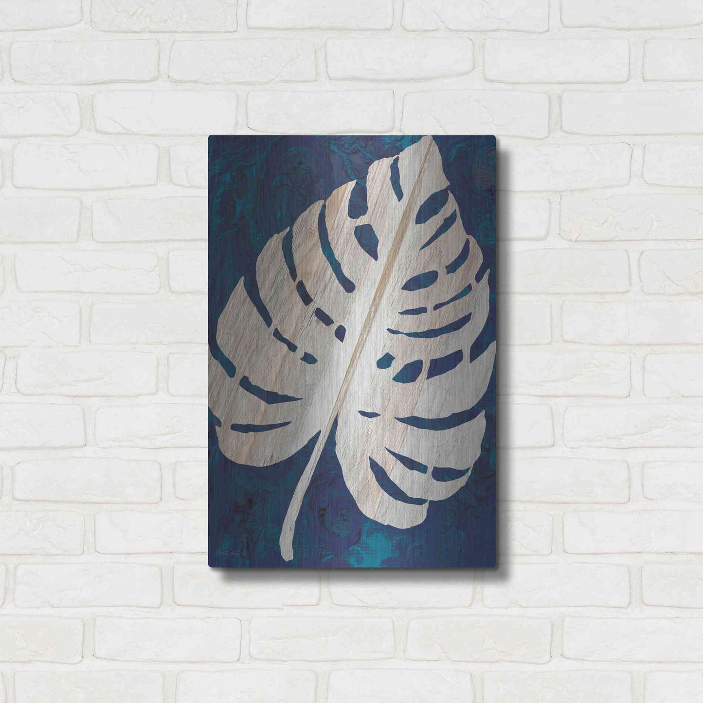 Luxe Metal Art 'Monstera Navy' by Cindy Jacobs, Metal Wall Art,16x24