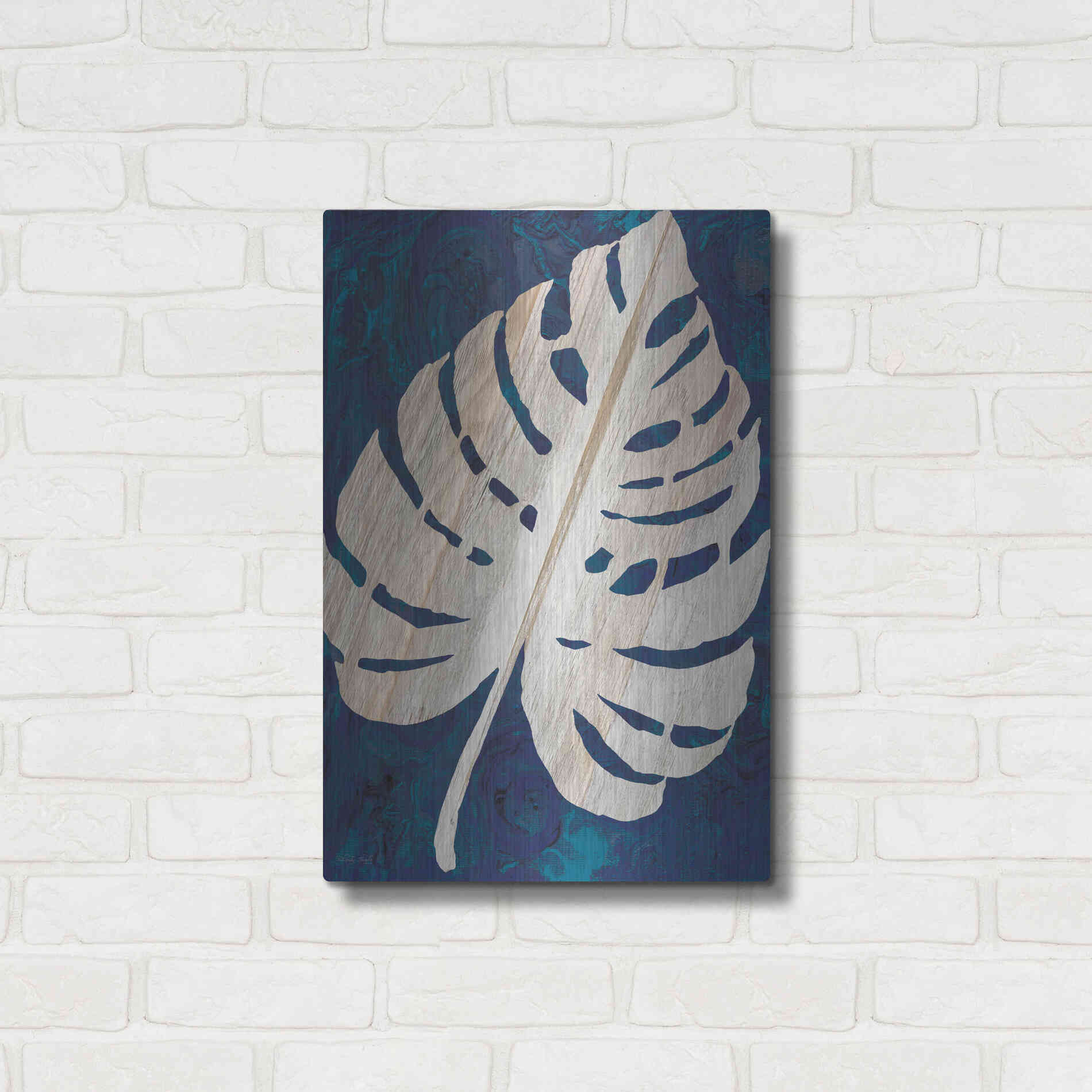 Luxe Metal Art 'Monstera Navy' by Cindy Jacobs, Metal Wall Art,16x24