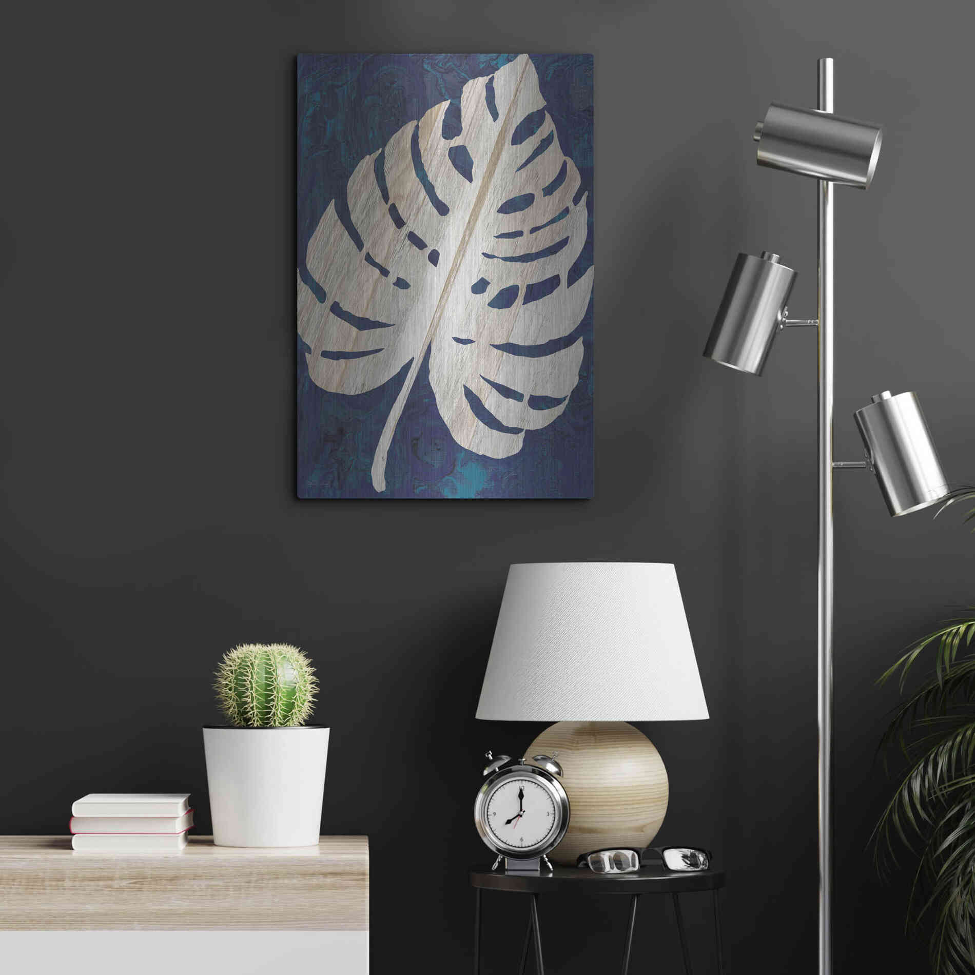 Luxe Metal Art 'Monstera Navy' by Cindy Jacobs, Metal Wall Art,16x24