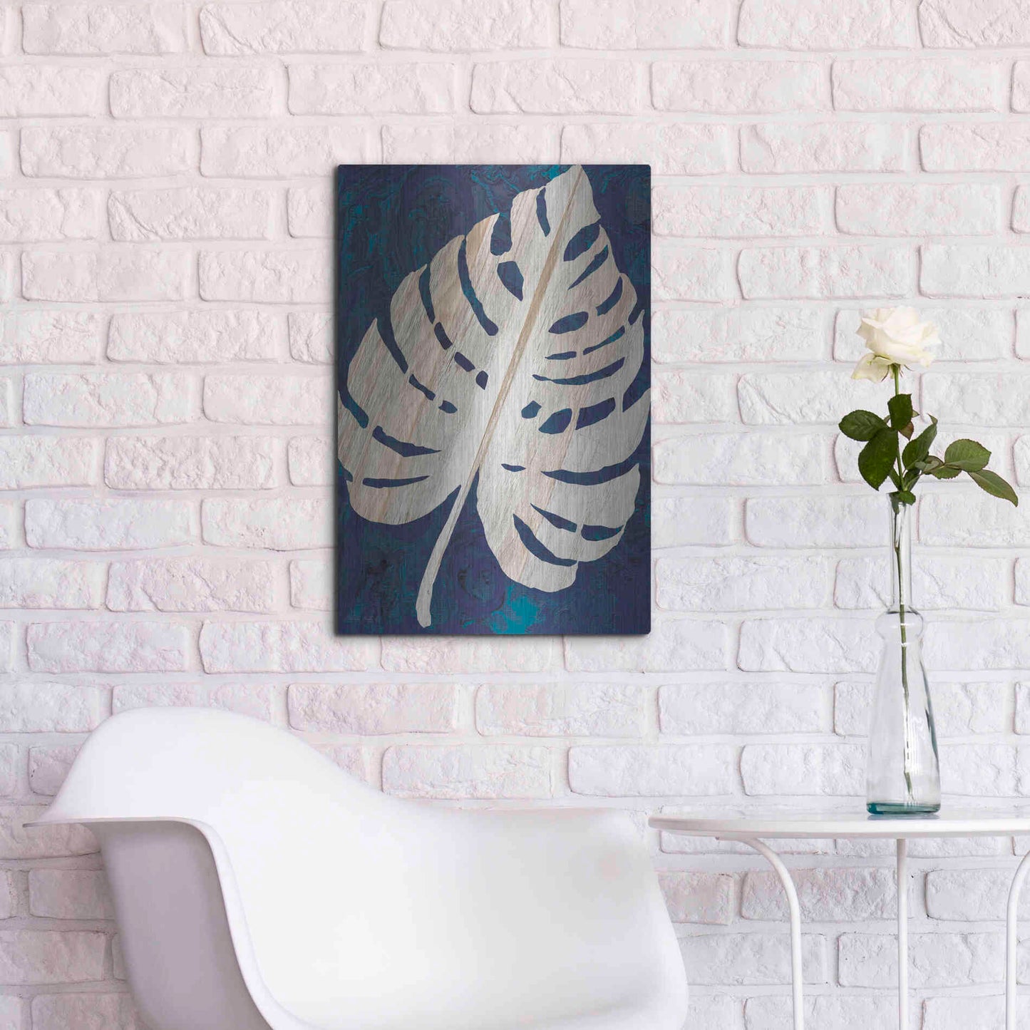 Luxe Metal Art 'Monstera Navy' by Cindy Jacobs, Metal Wall Art,16x24